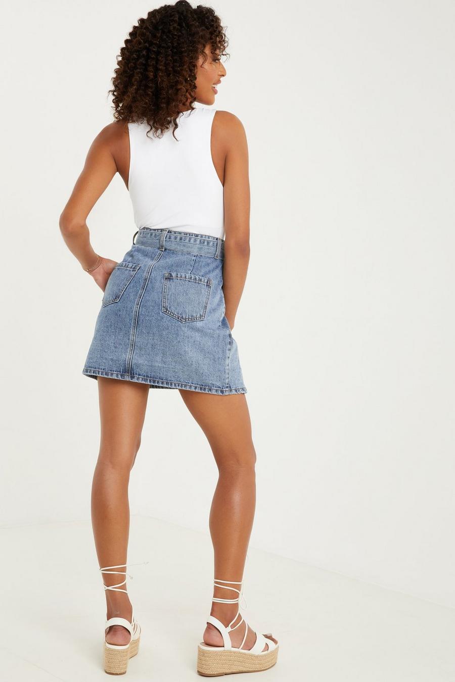 Blue Denim Wrap Mini Skirt - Quiz Clothing