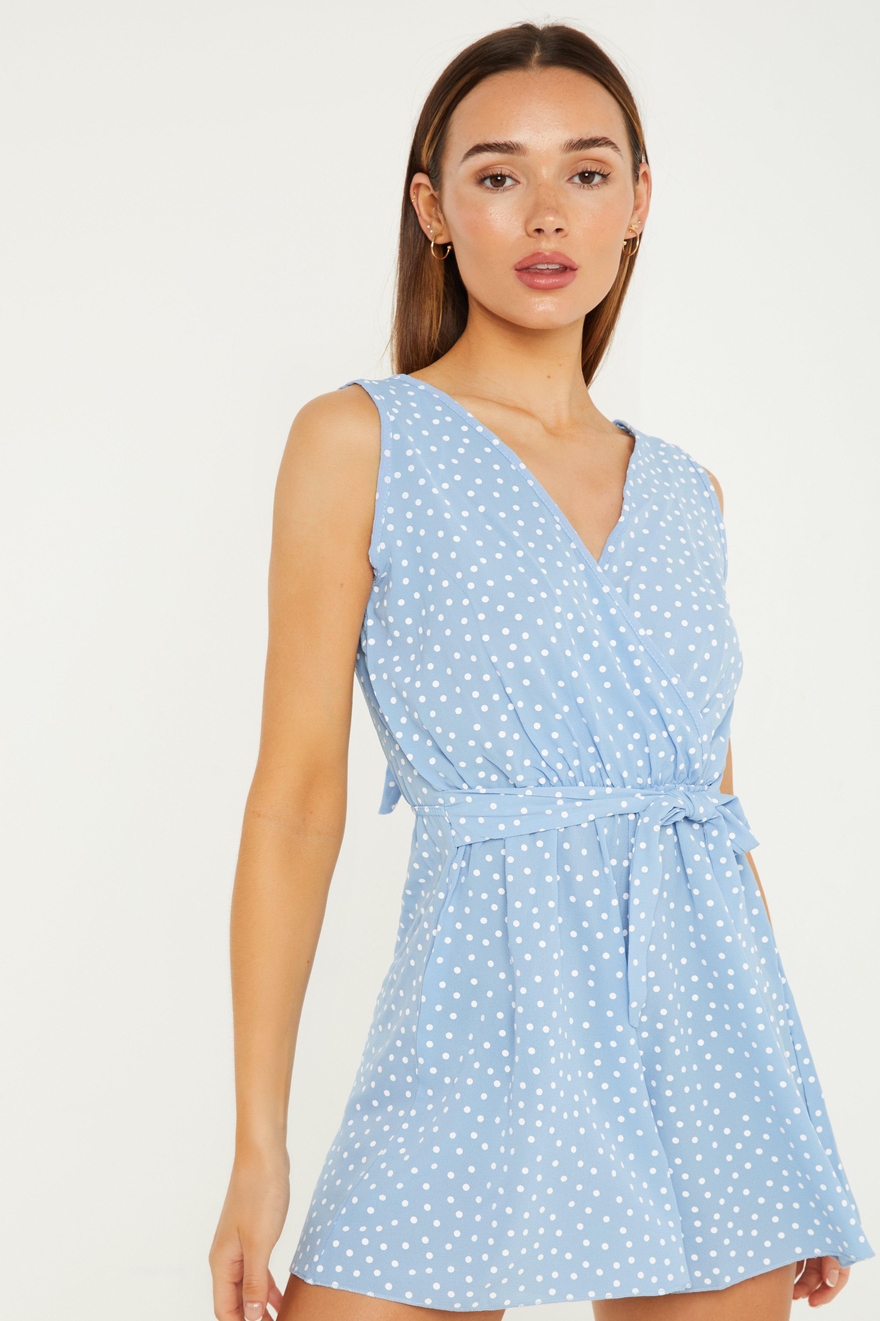 Blue Polka Dot Wrap Playsuit