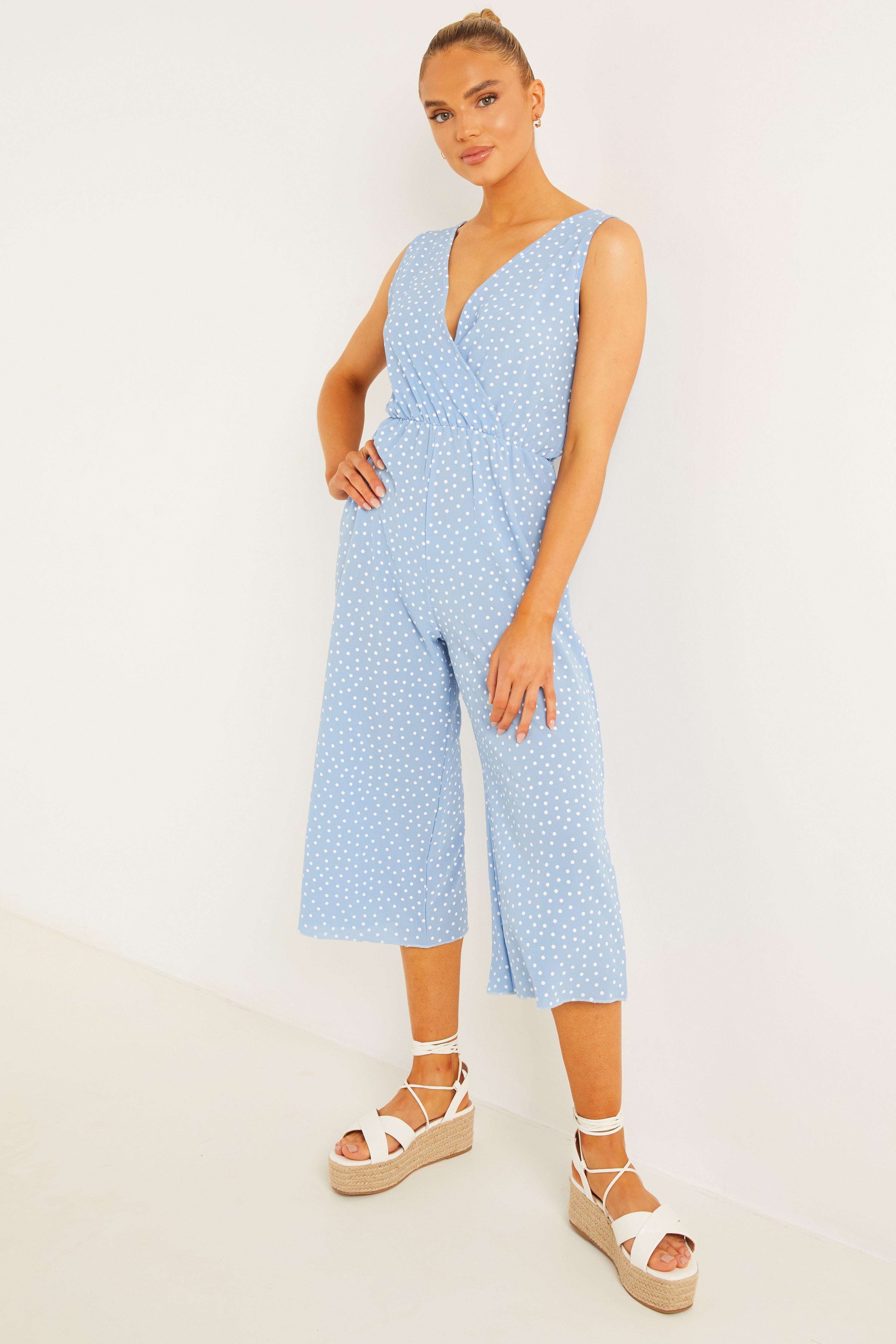 Blue Polka Dot Culotte Jumpsuit QUIZ Clothing