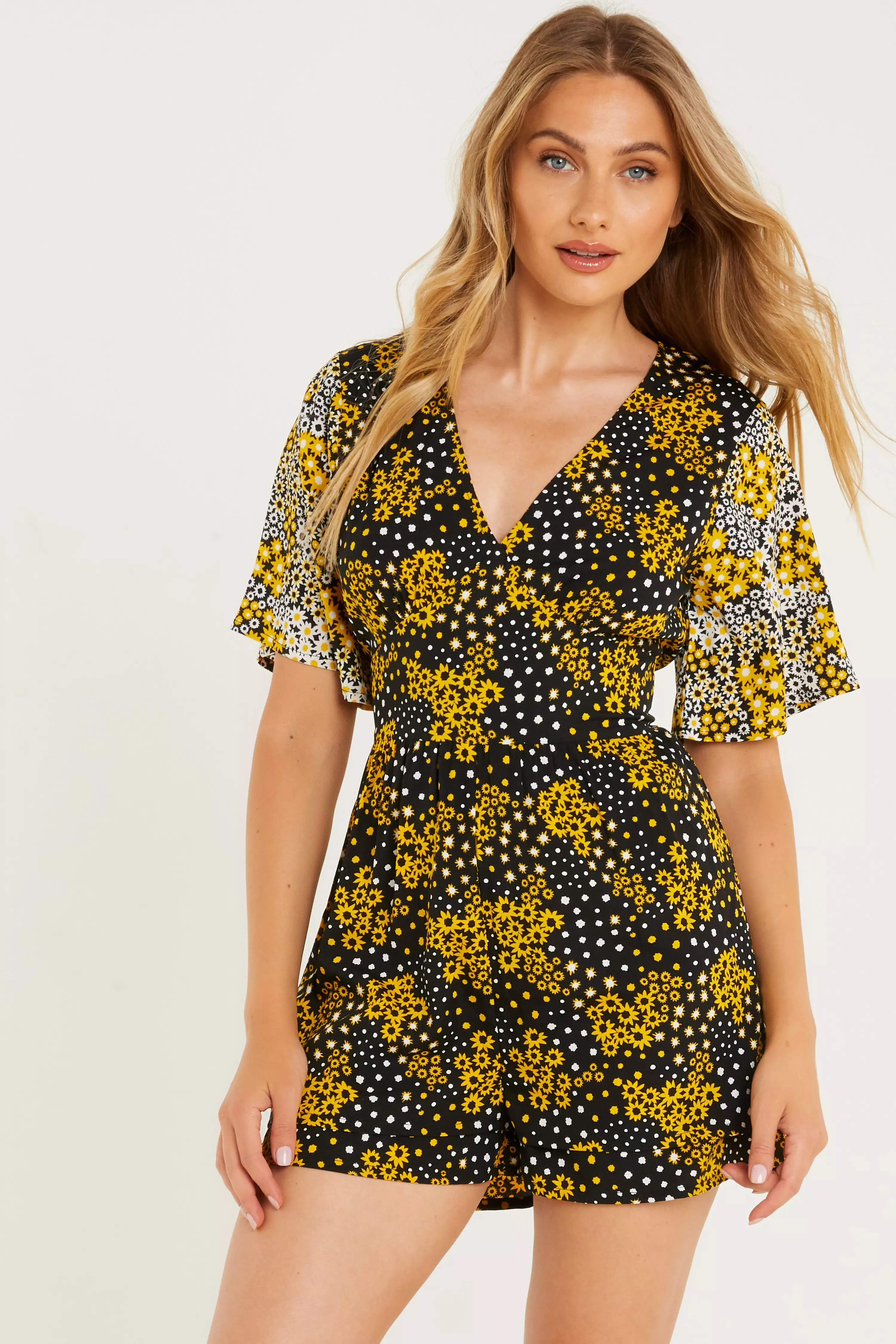 Black Floral Print Playsuit QUIZ Clothing