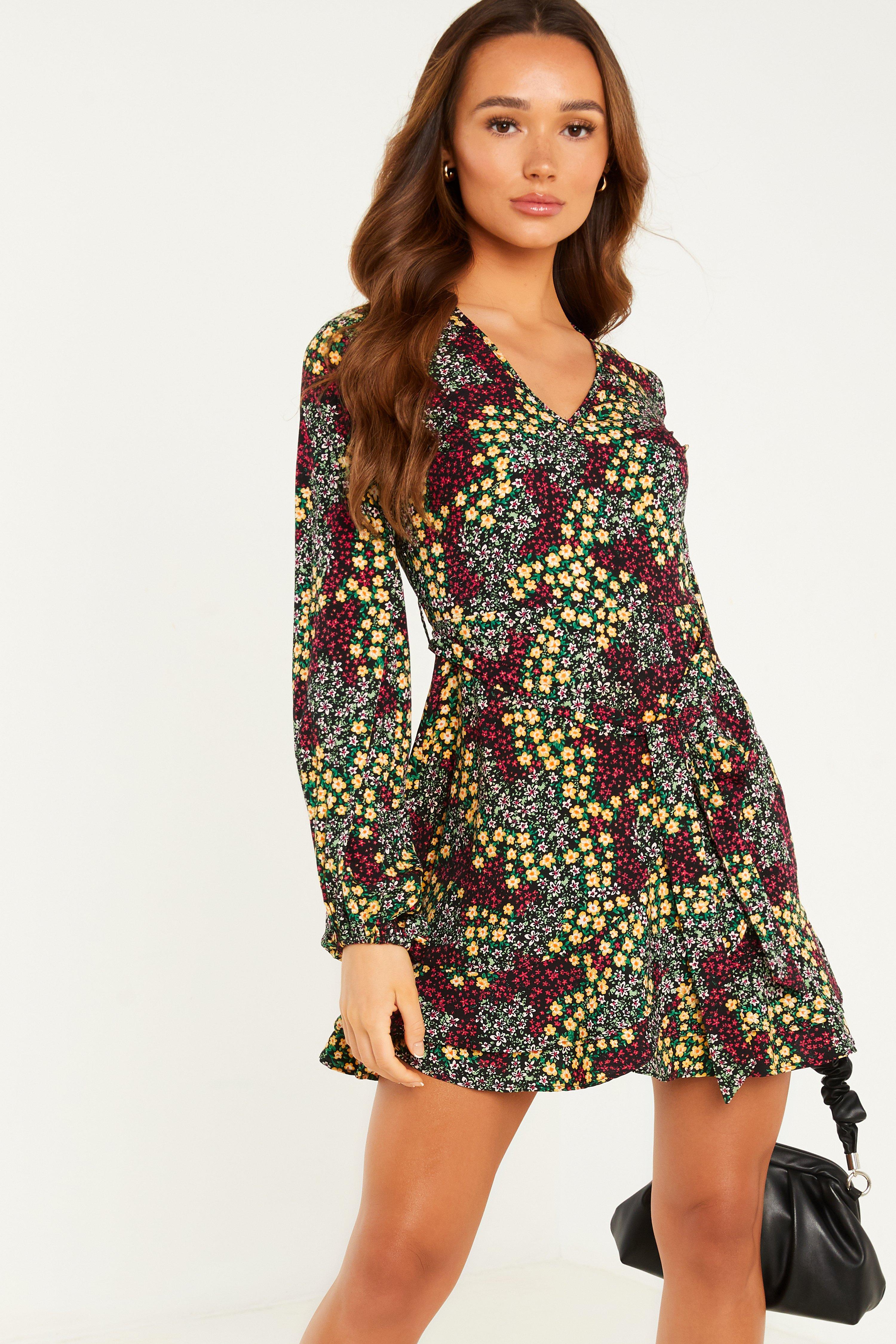 Pink Floral Wrap Mini Dress