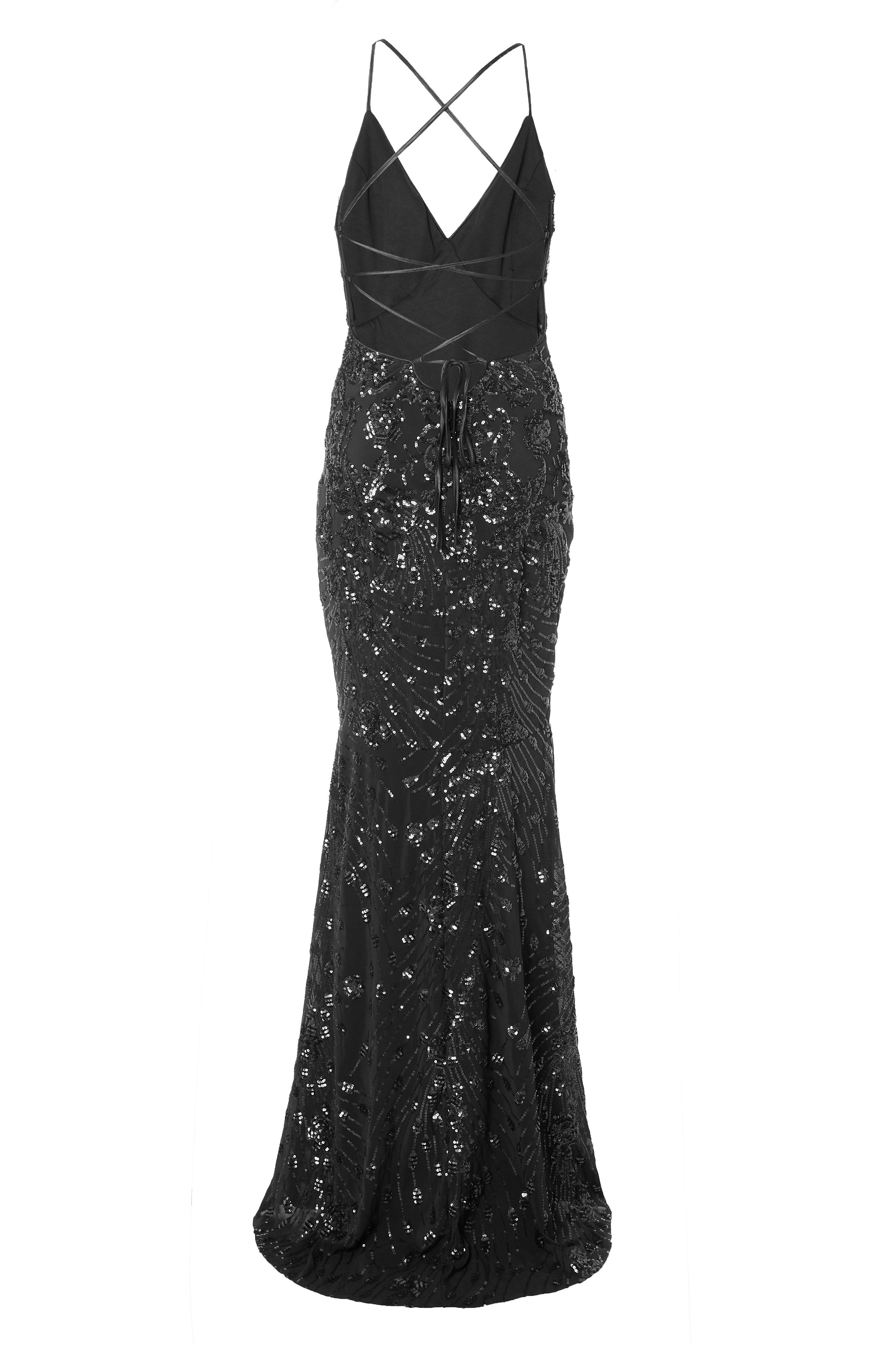 quiz black sequin fishtail maxi dress