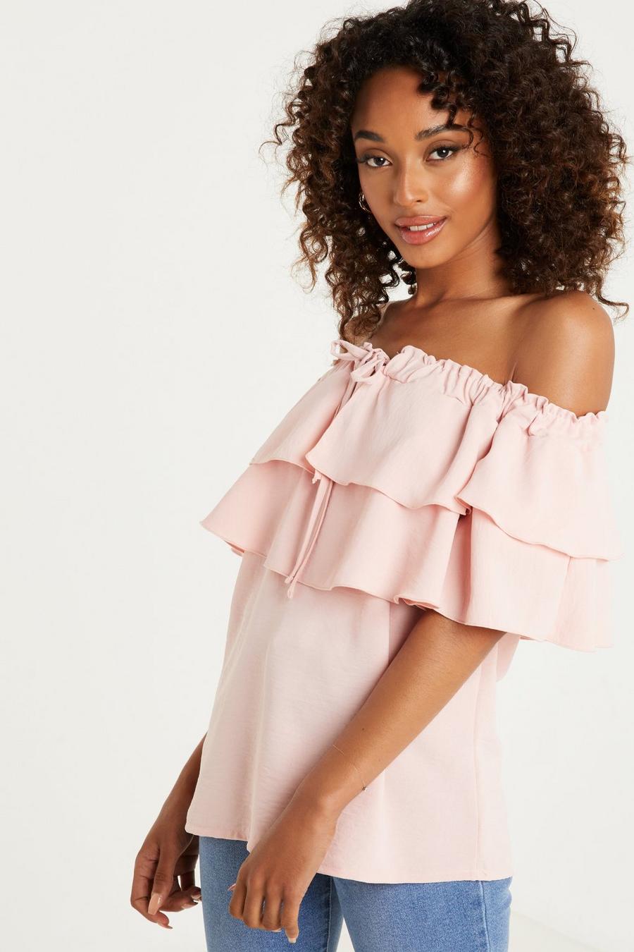 Pink Frill Bardot Top - Quiz Clothing