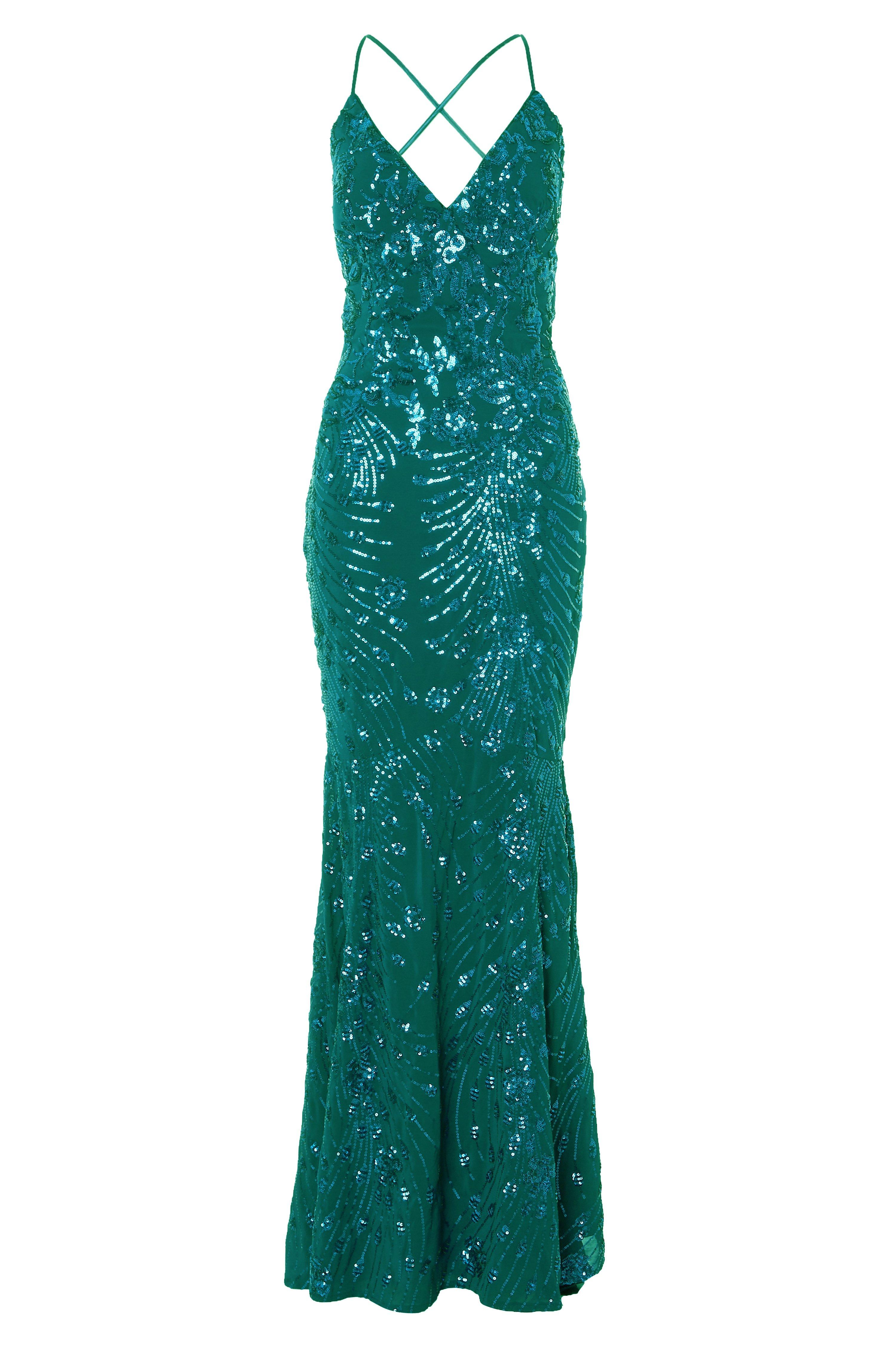 Sequin cross back fishtail maxi outlet dress