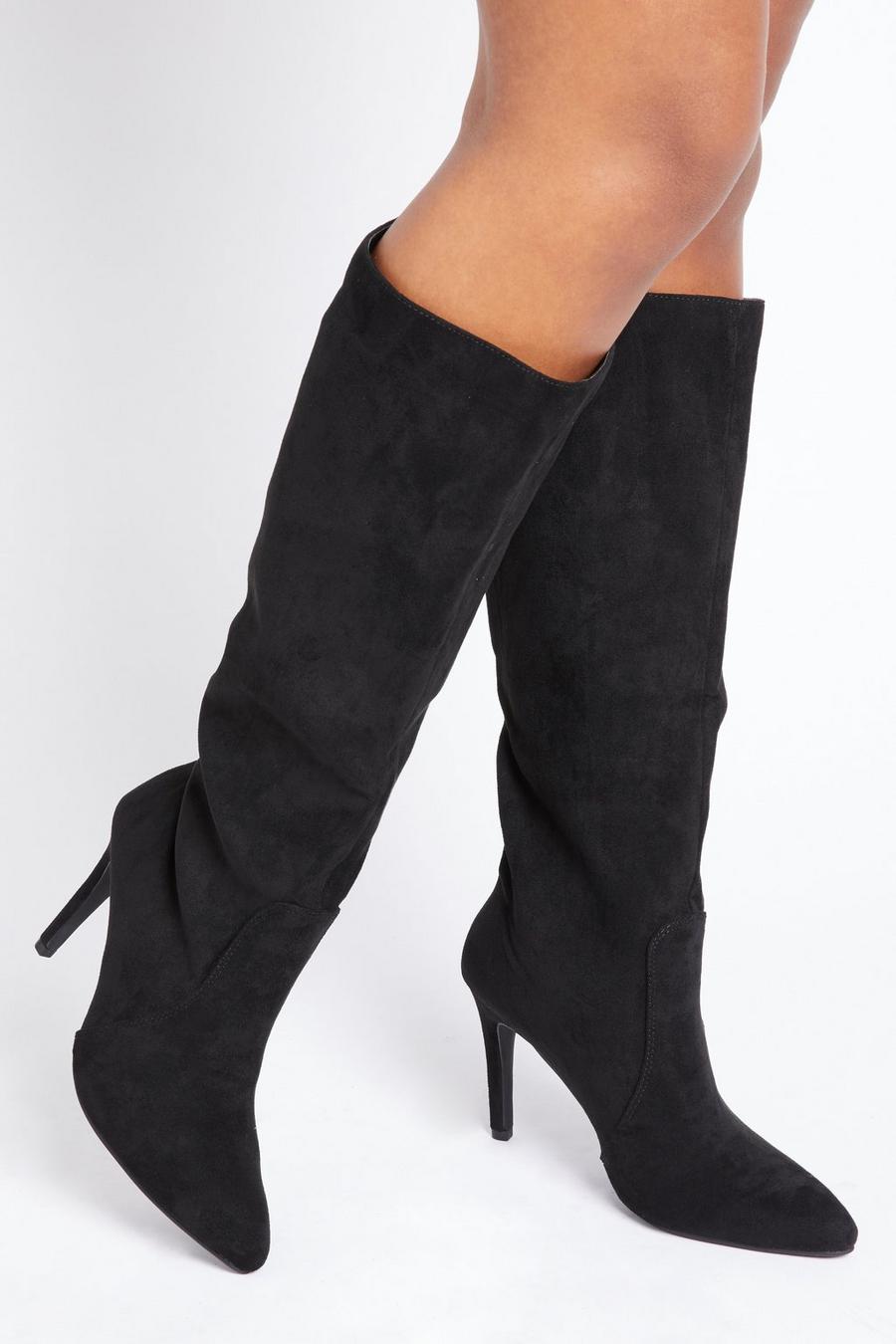 knee length black suede boots
