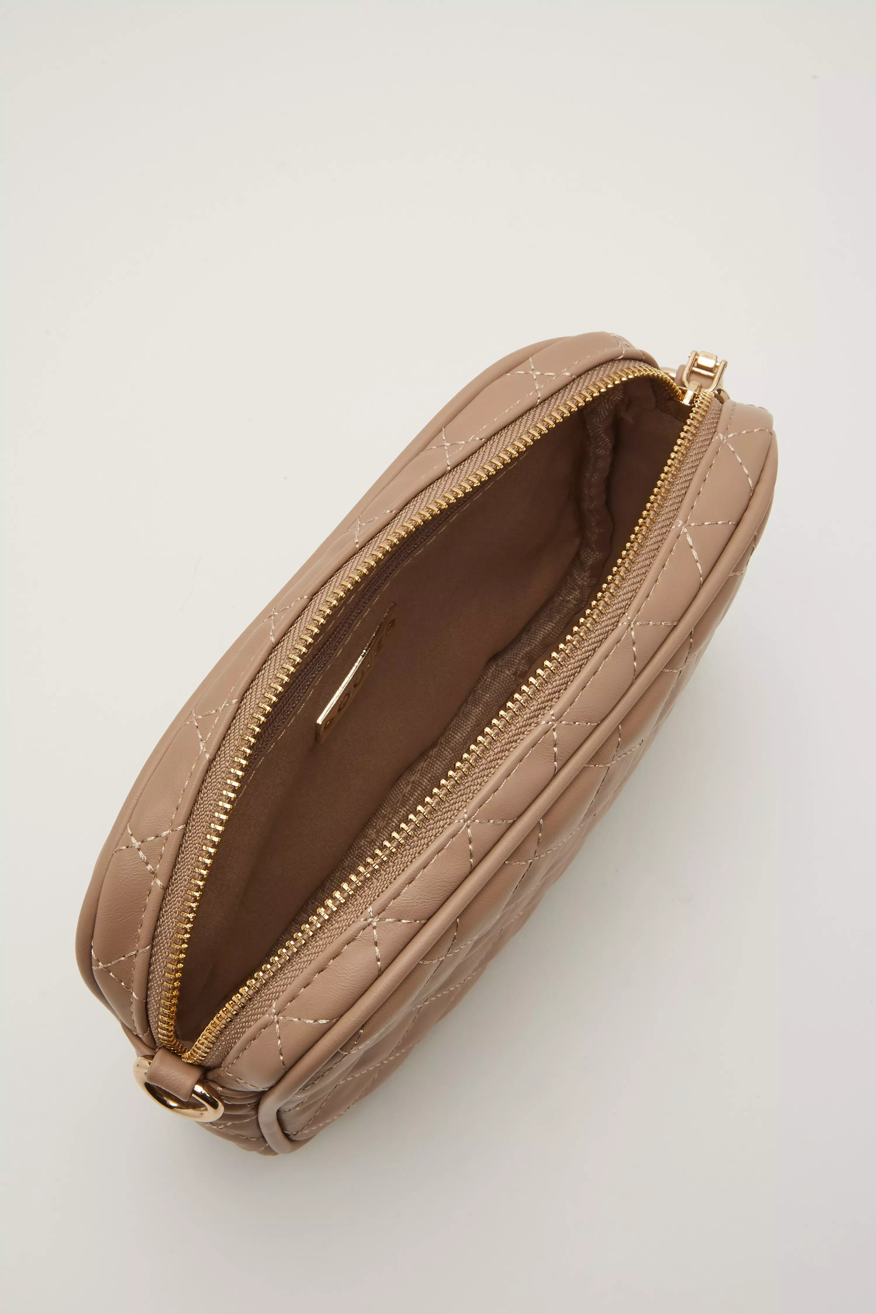 Taupe Quilted Cross Body Bag QUIZ Clothing