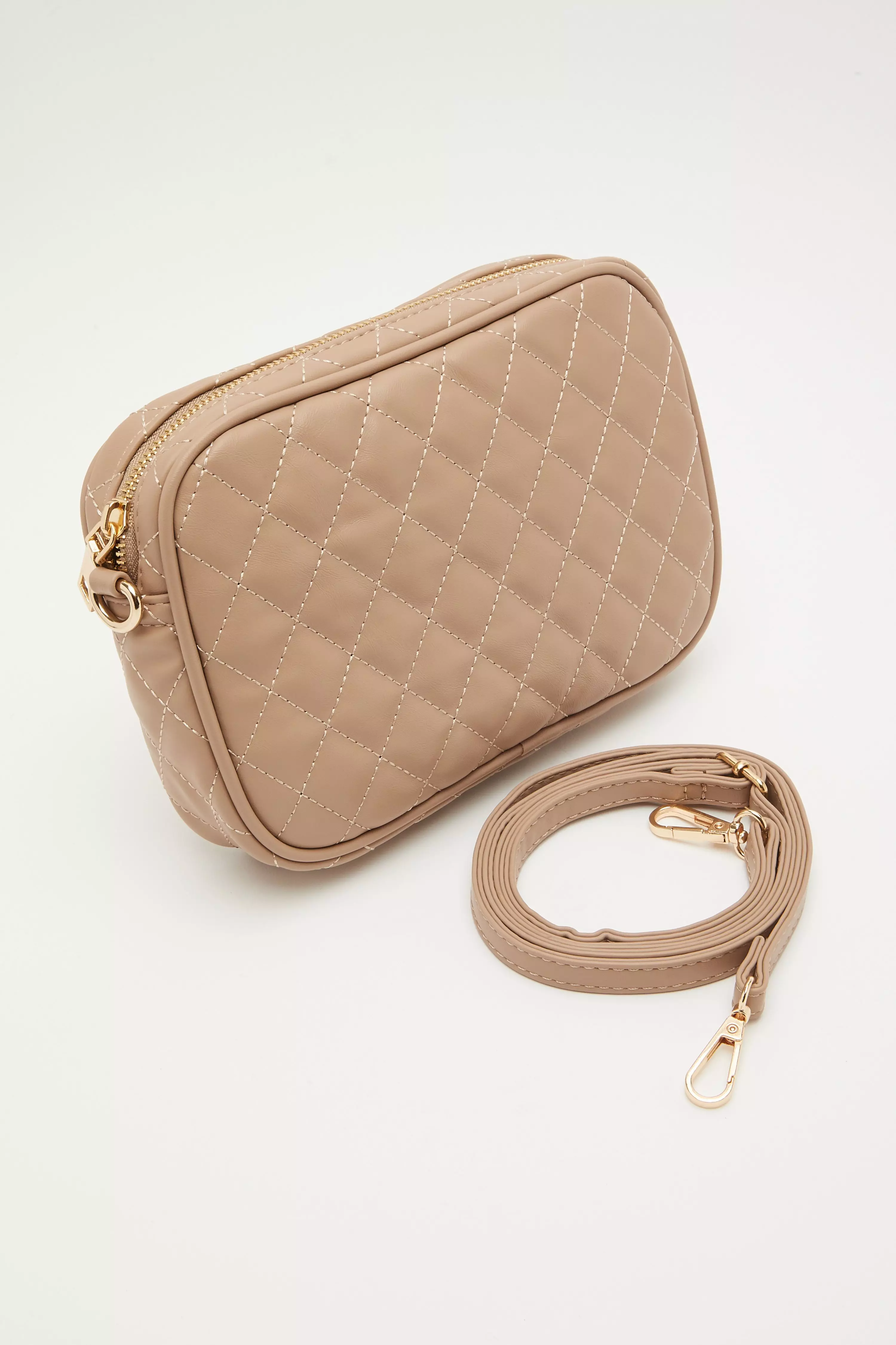 Taupe Quilted Cross Body Bag QUIZ Clothing
