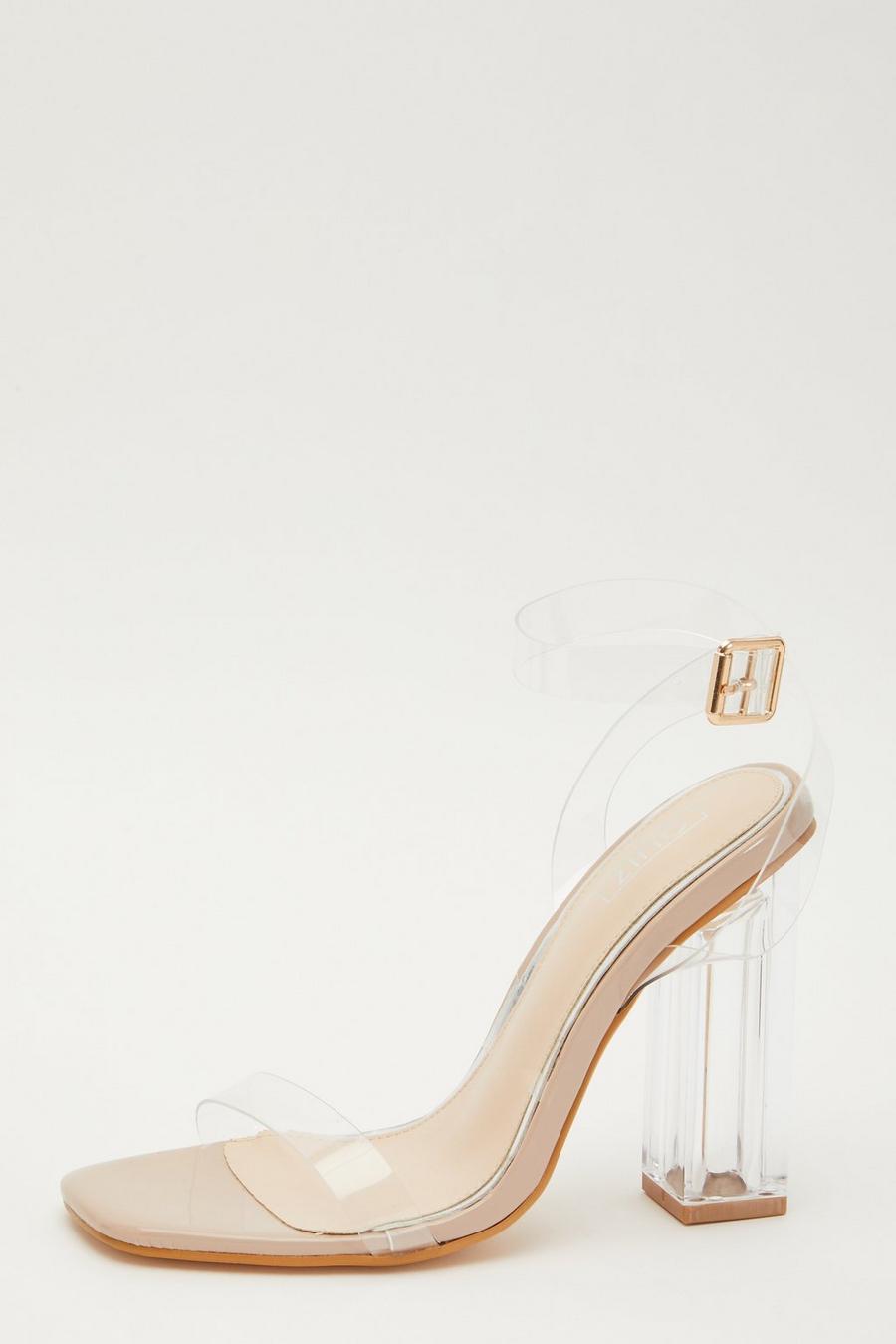 Nude square toe deals clear heels