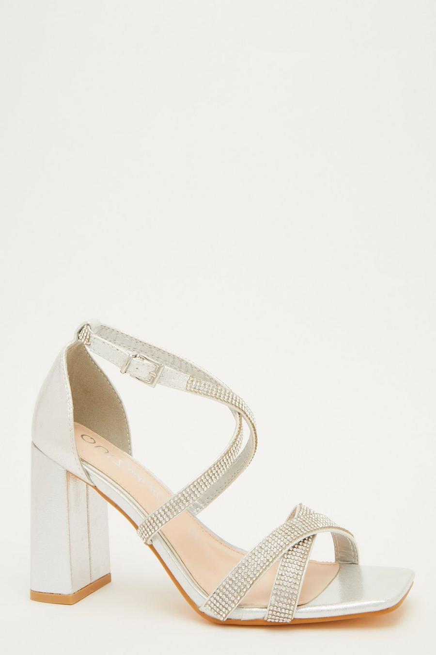 Silver best sale diamante heels