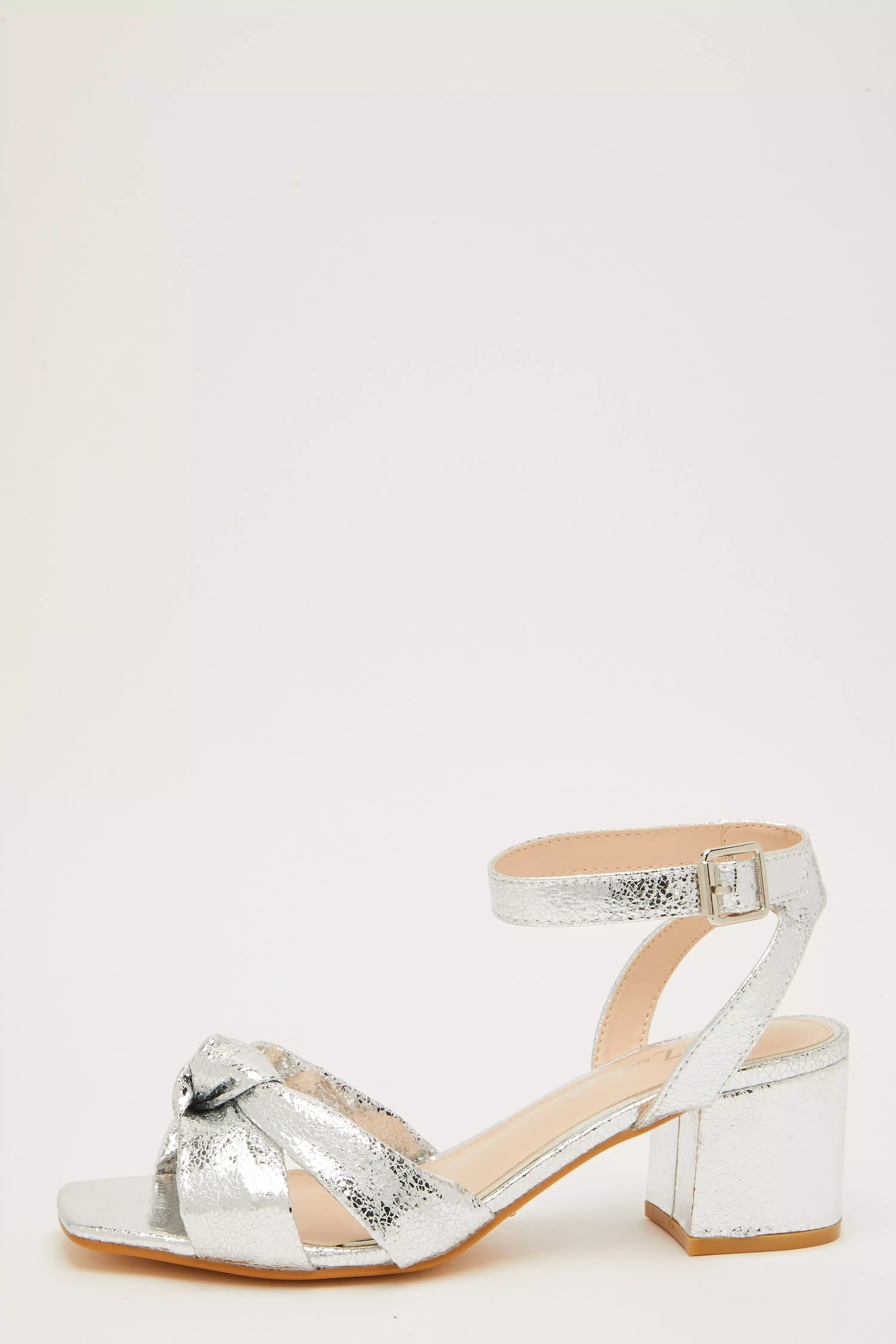 Wide Fit Silver Knot Heeled Sandals - QUIZ Clothing