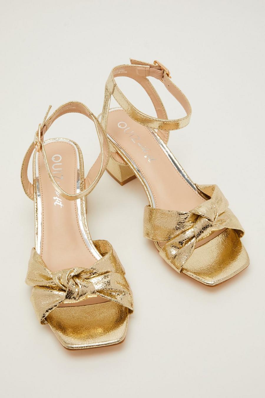 Wide Fit Gold Knot Heeled Sandals Quiz Clothing