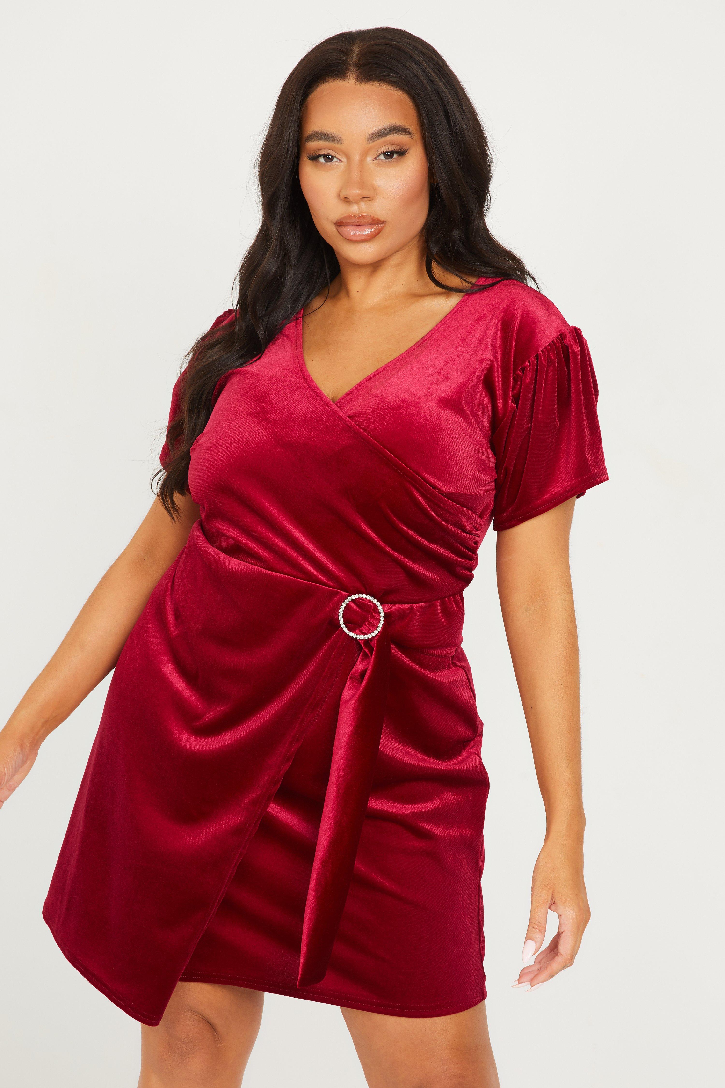 Curve Berry Velvet Wrap Dress