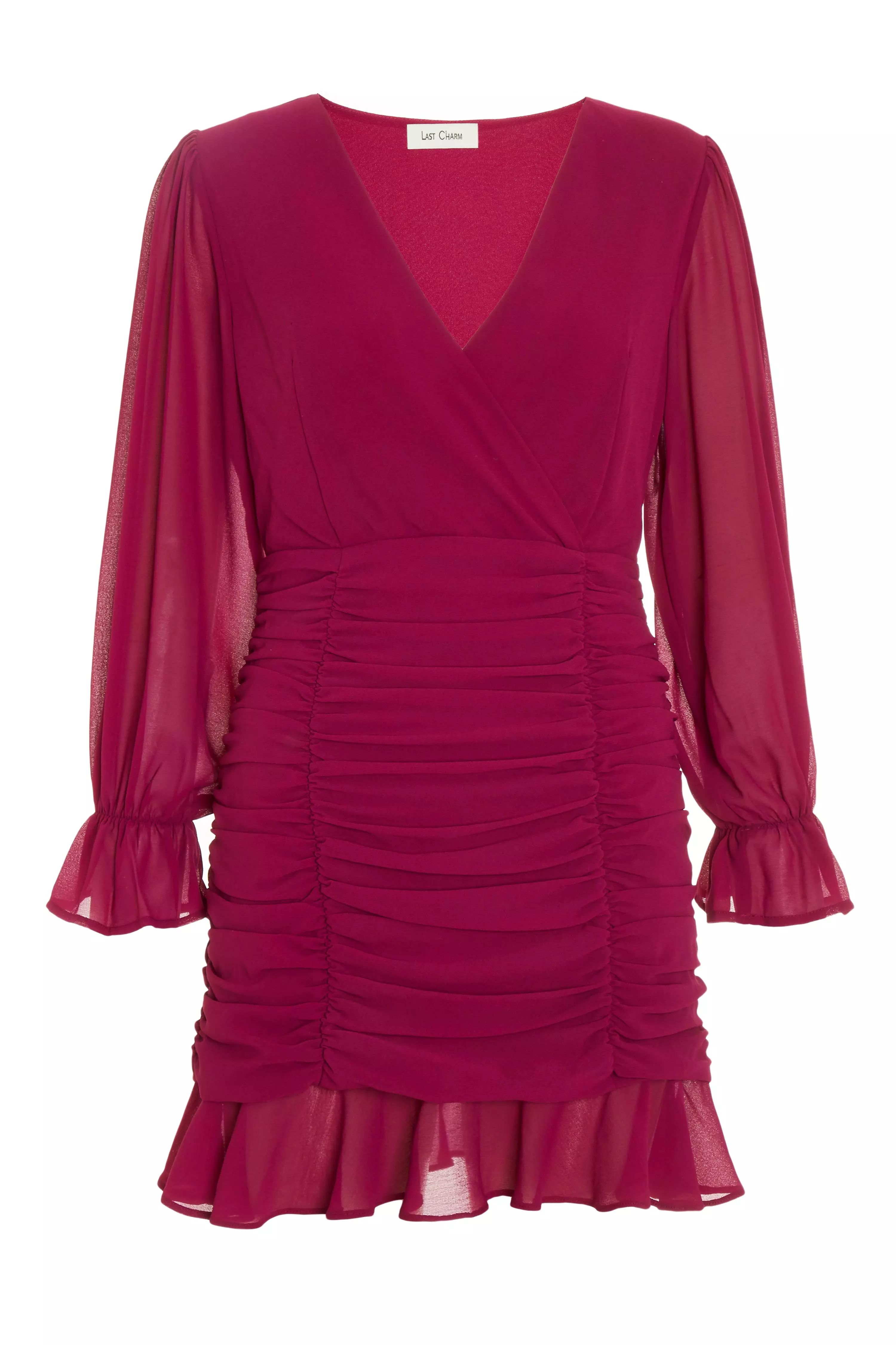 Petite Berry Chiffon Long Sleeve Wrap Dress - QUIZ Clothing