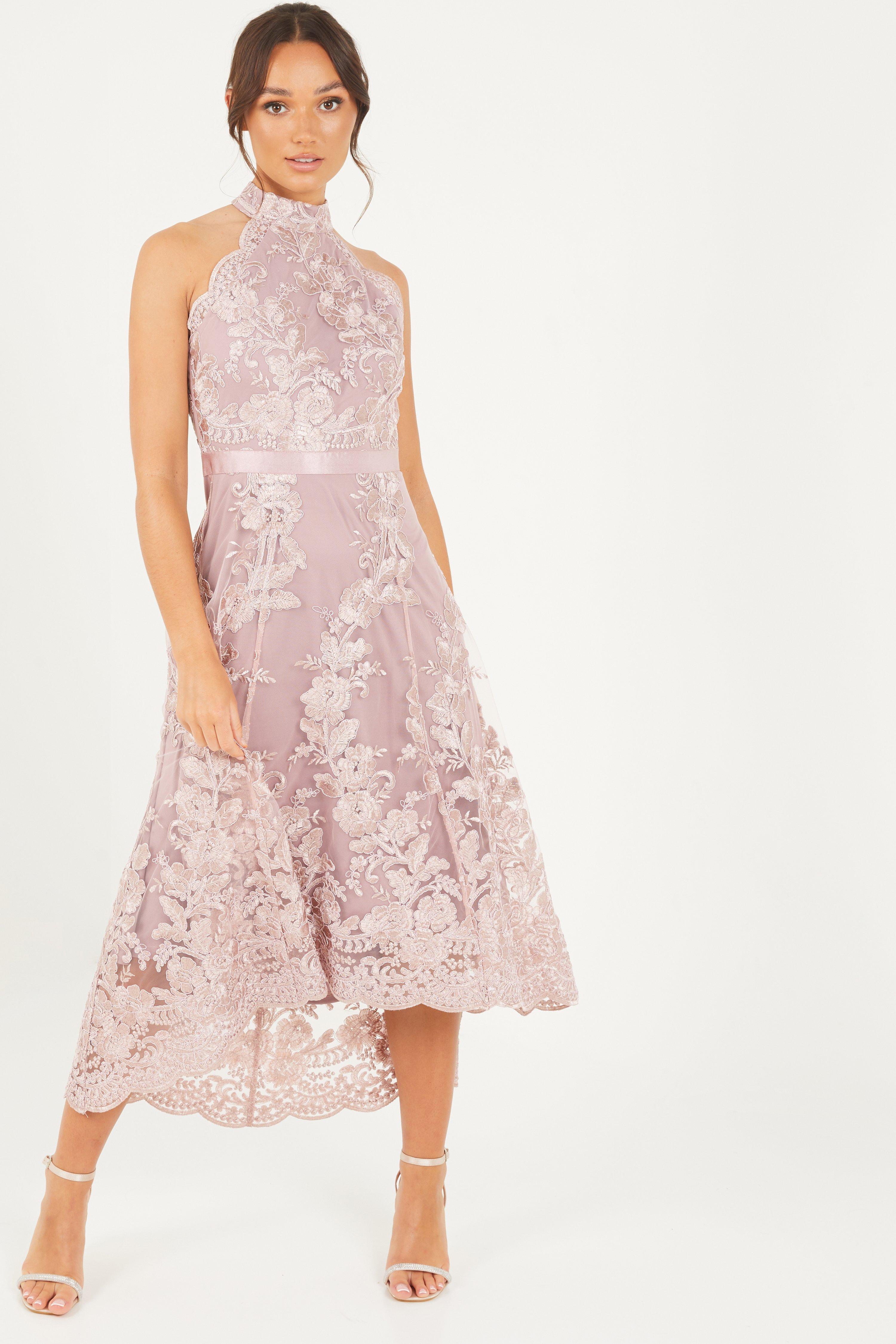 Pink Lace Dip Hem Dress