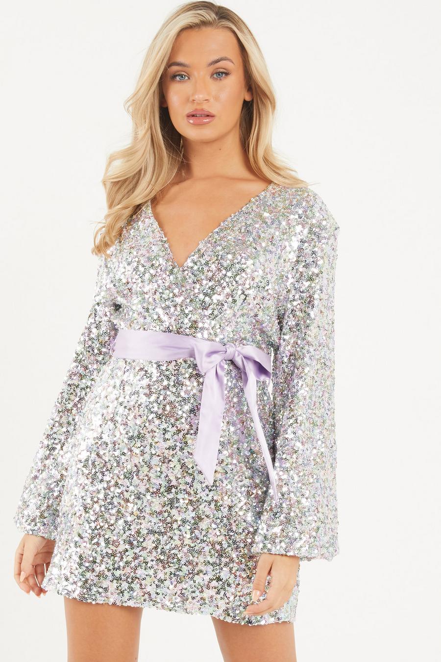 Multicoloured Sequin Wrap Dress - Quiz Clothing