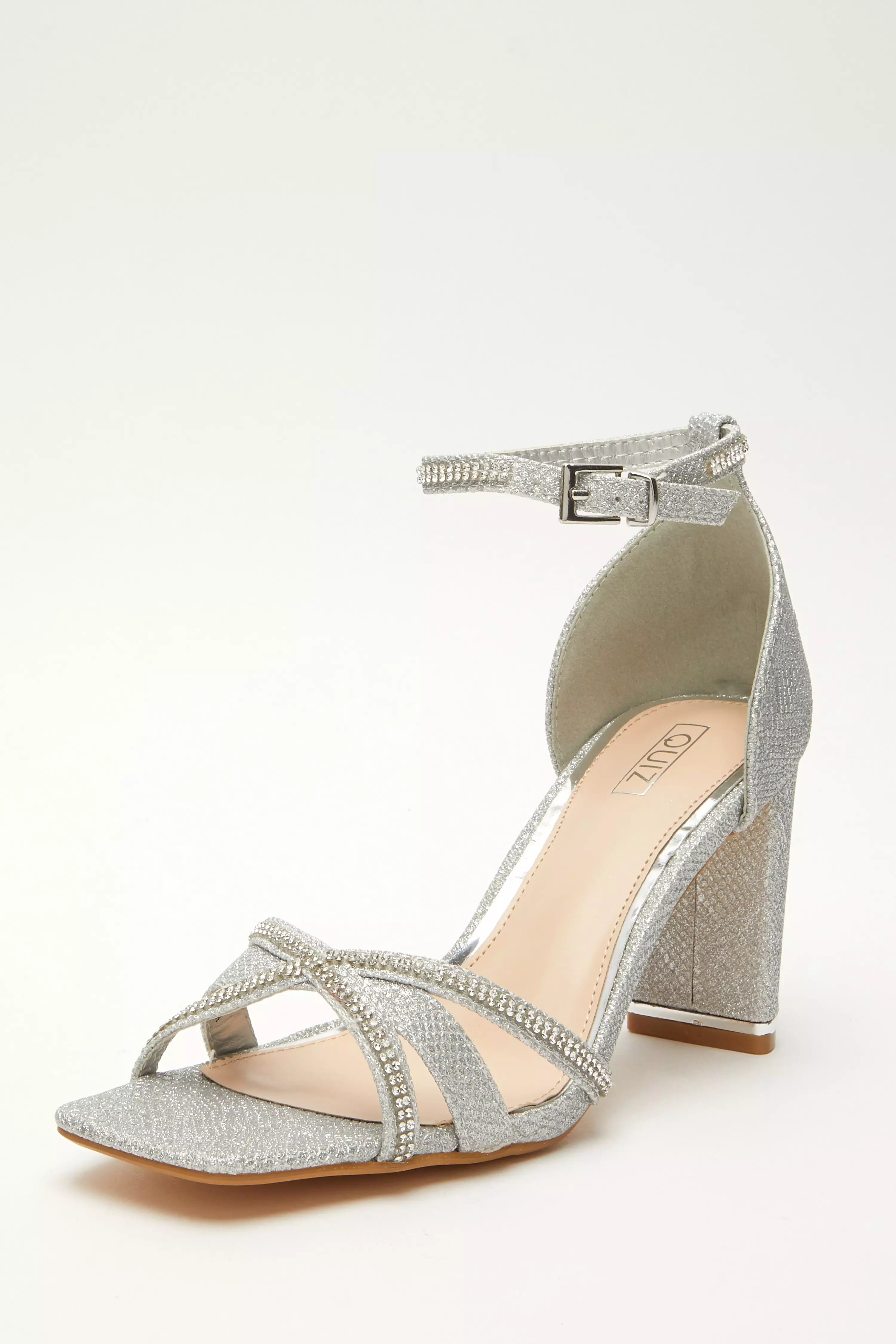 Silver Shimmer Cross Strap Heeled Sandals - QUIZ Clothing