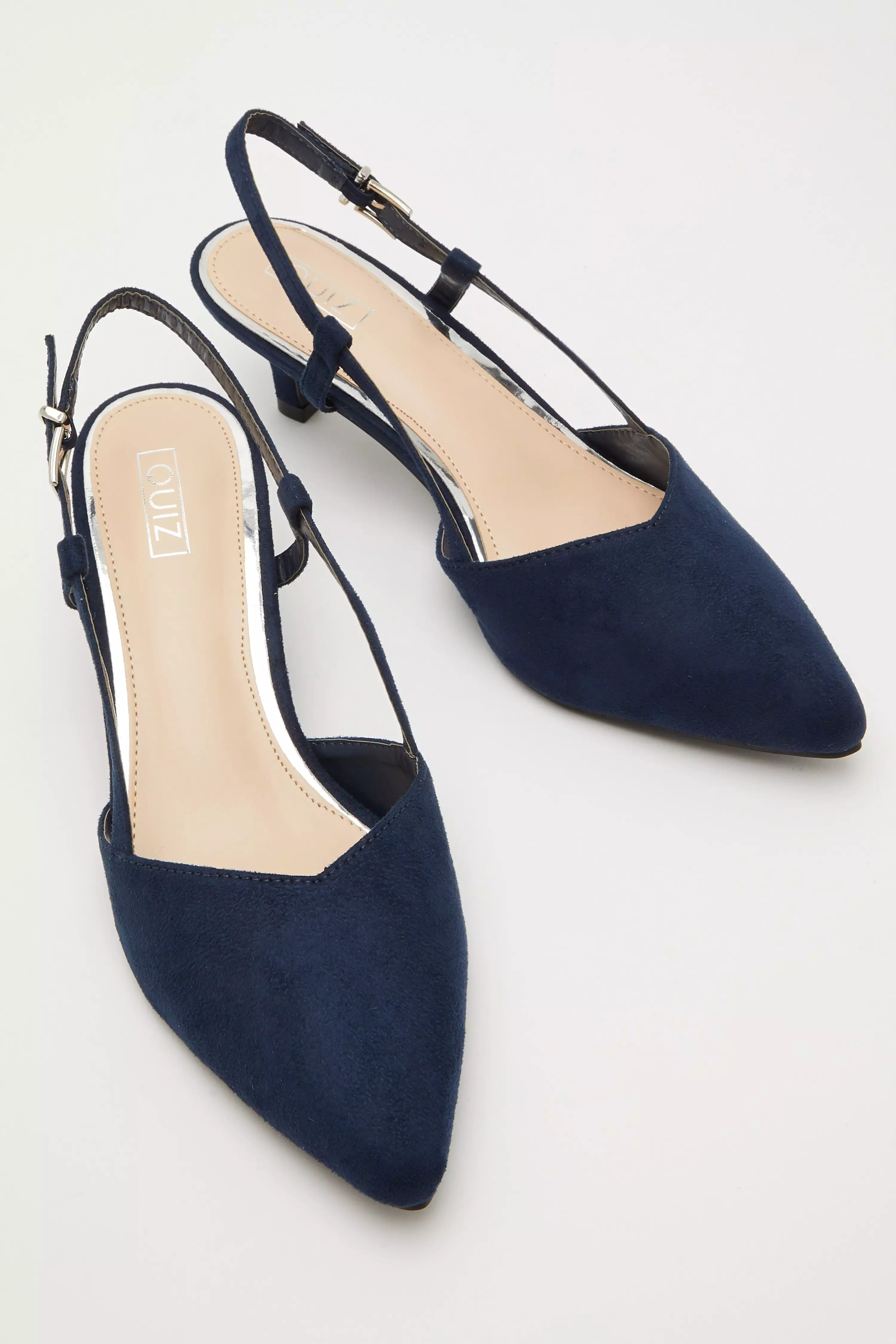 Navy Faux Suede Slingback Court Heels - QUIZ Clothing