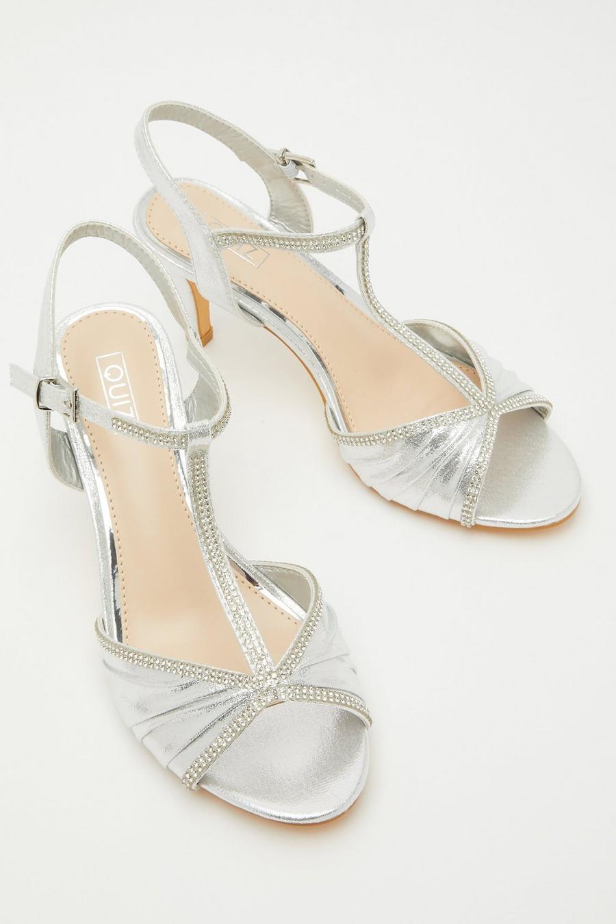 Quiz silver best sale diamante heel sandals