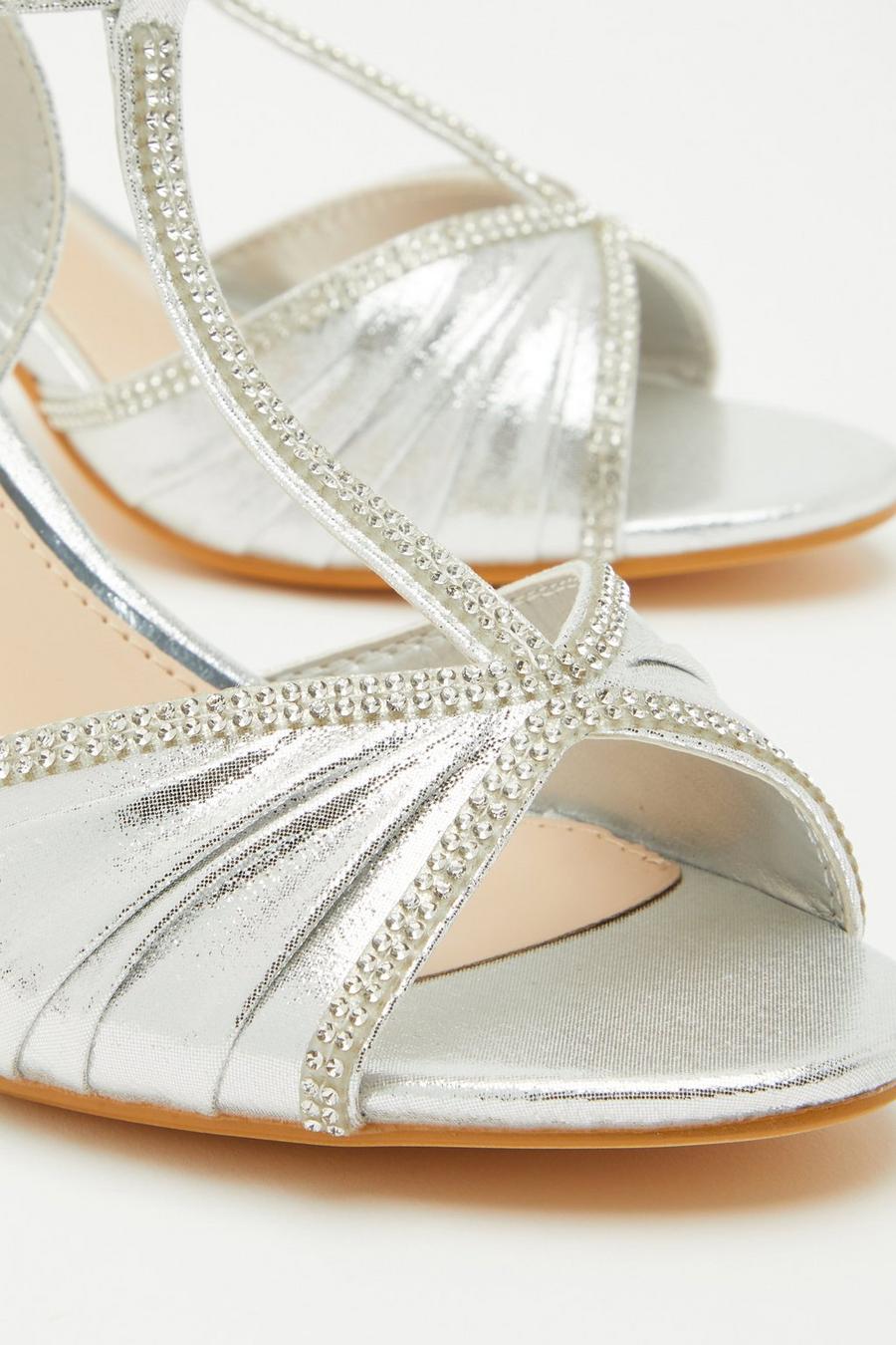 Quiz silver diamante heel on sale sandals