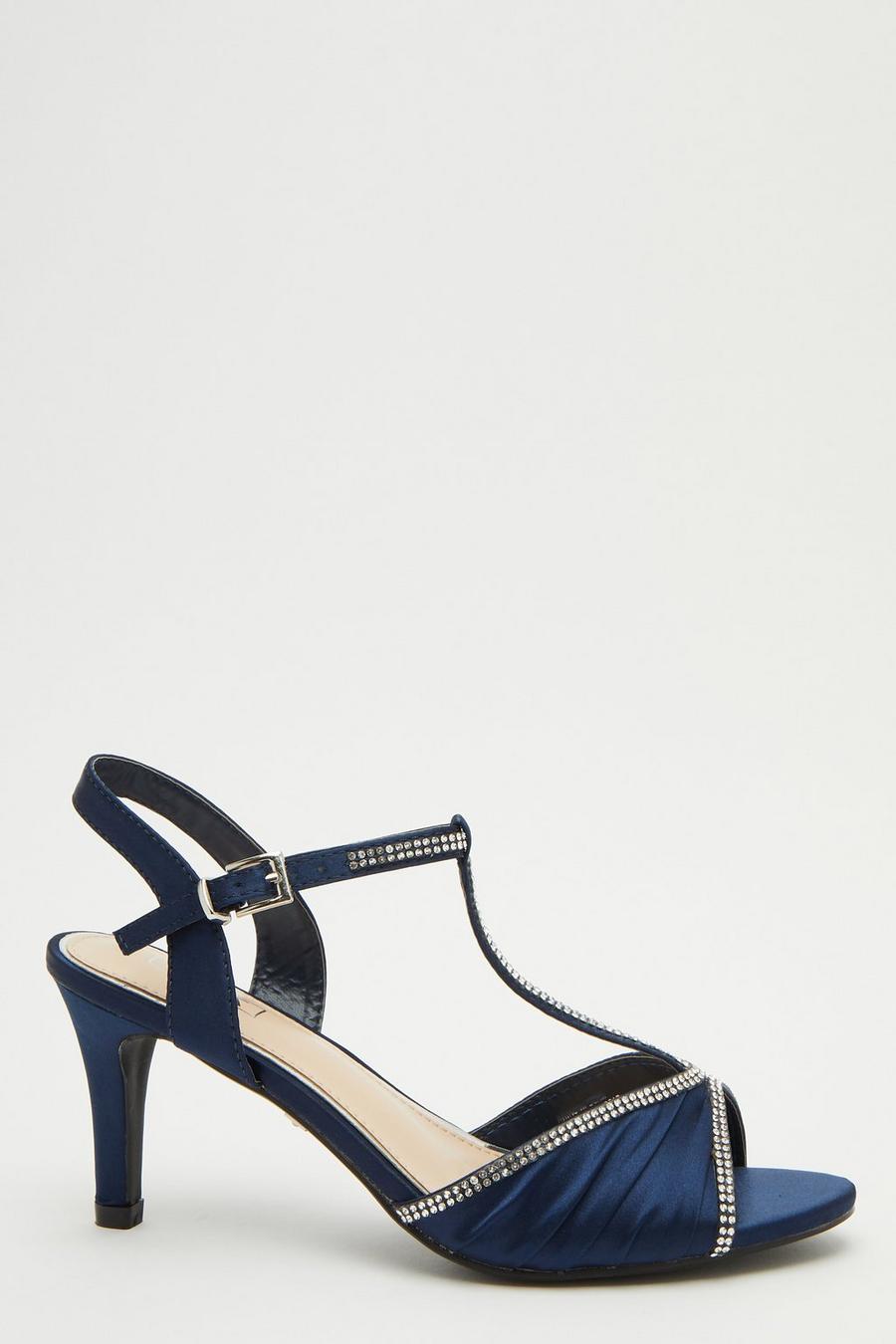 Navy Satin Diamante Heeled Sandals Quiz Clothing