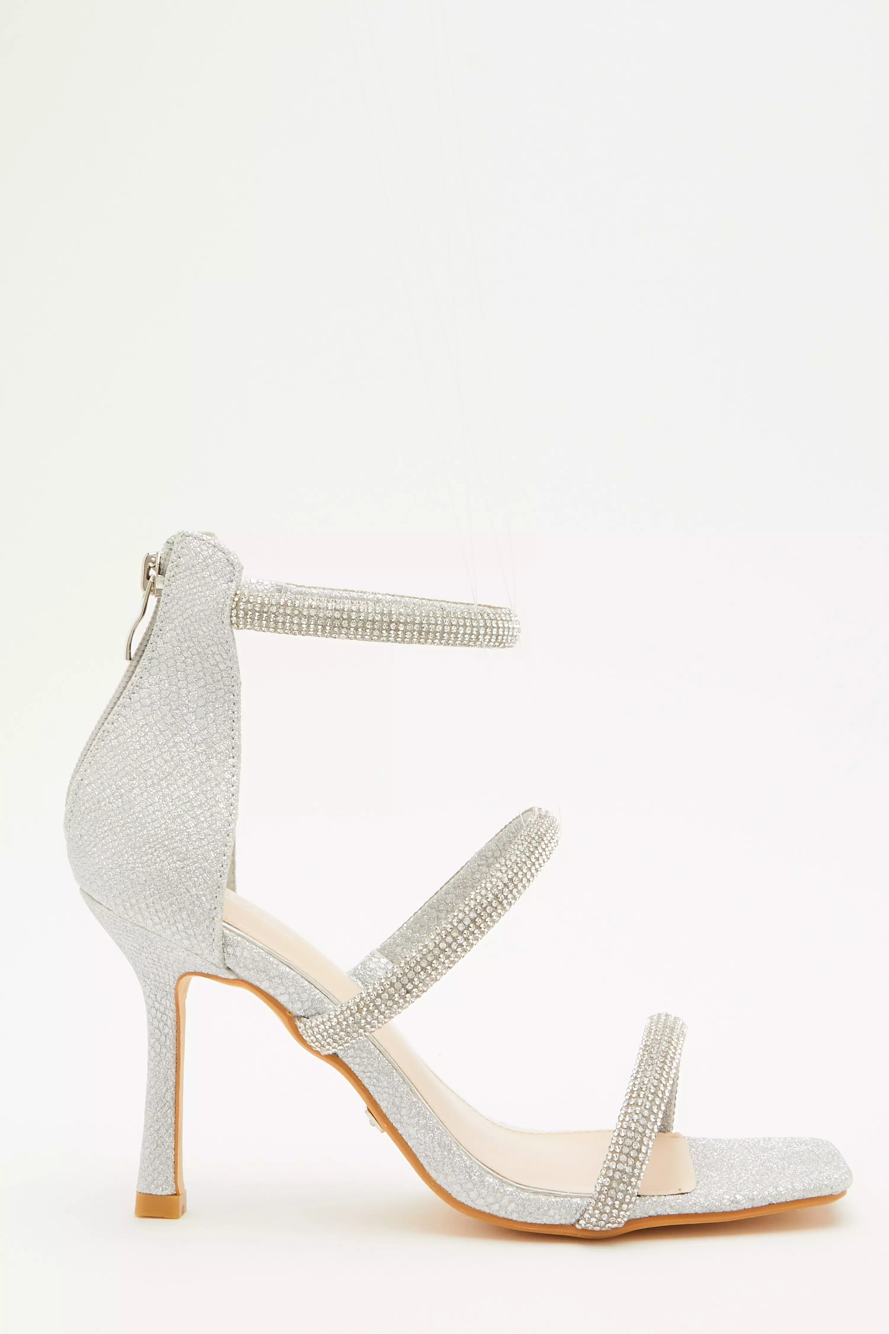 Silver Shimmer Embellished Heeled Sandals - QUIZ Clothing