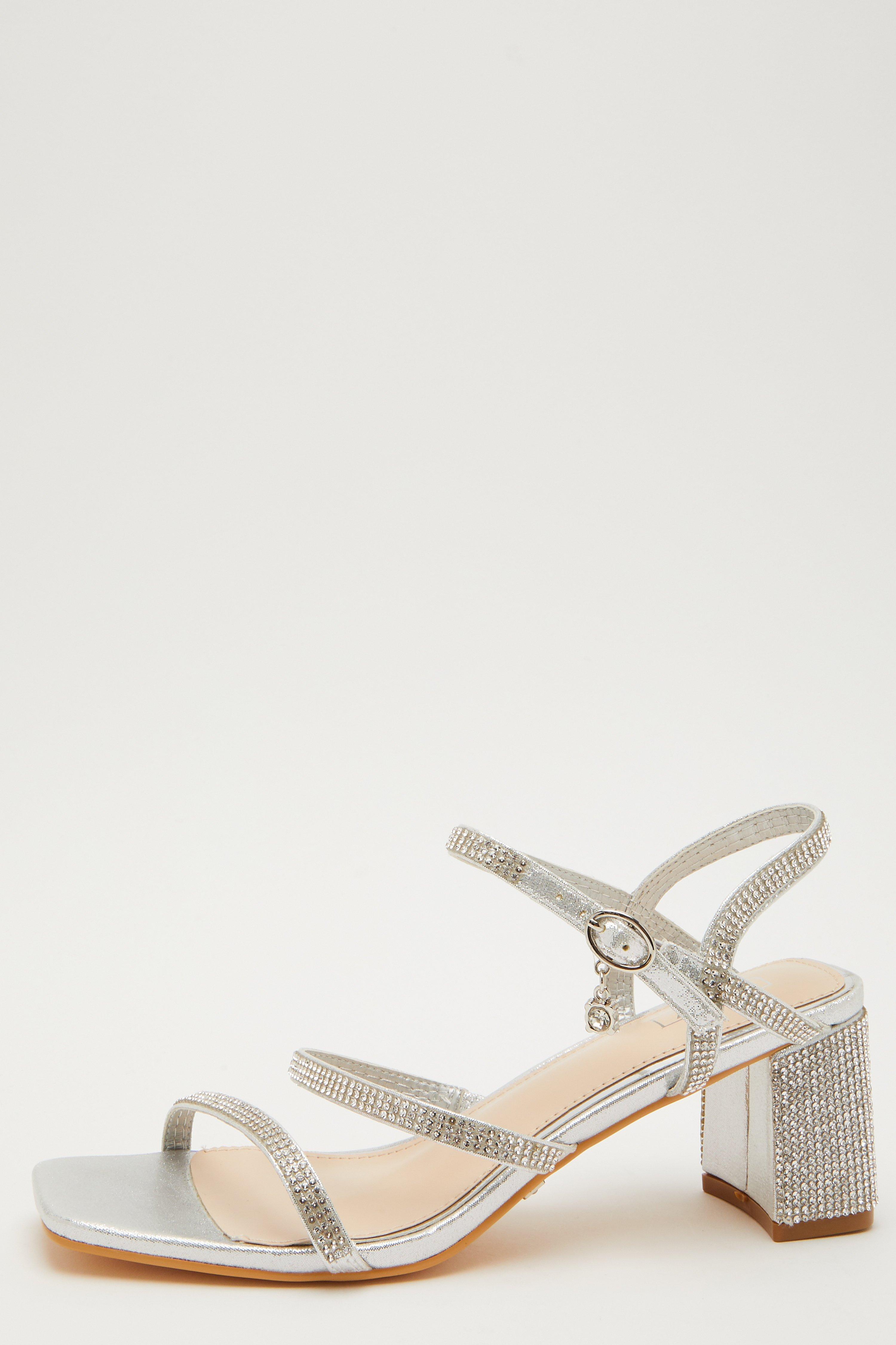 Silver diamante block store heels