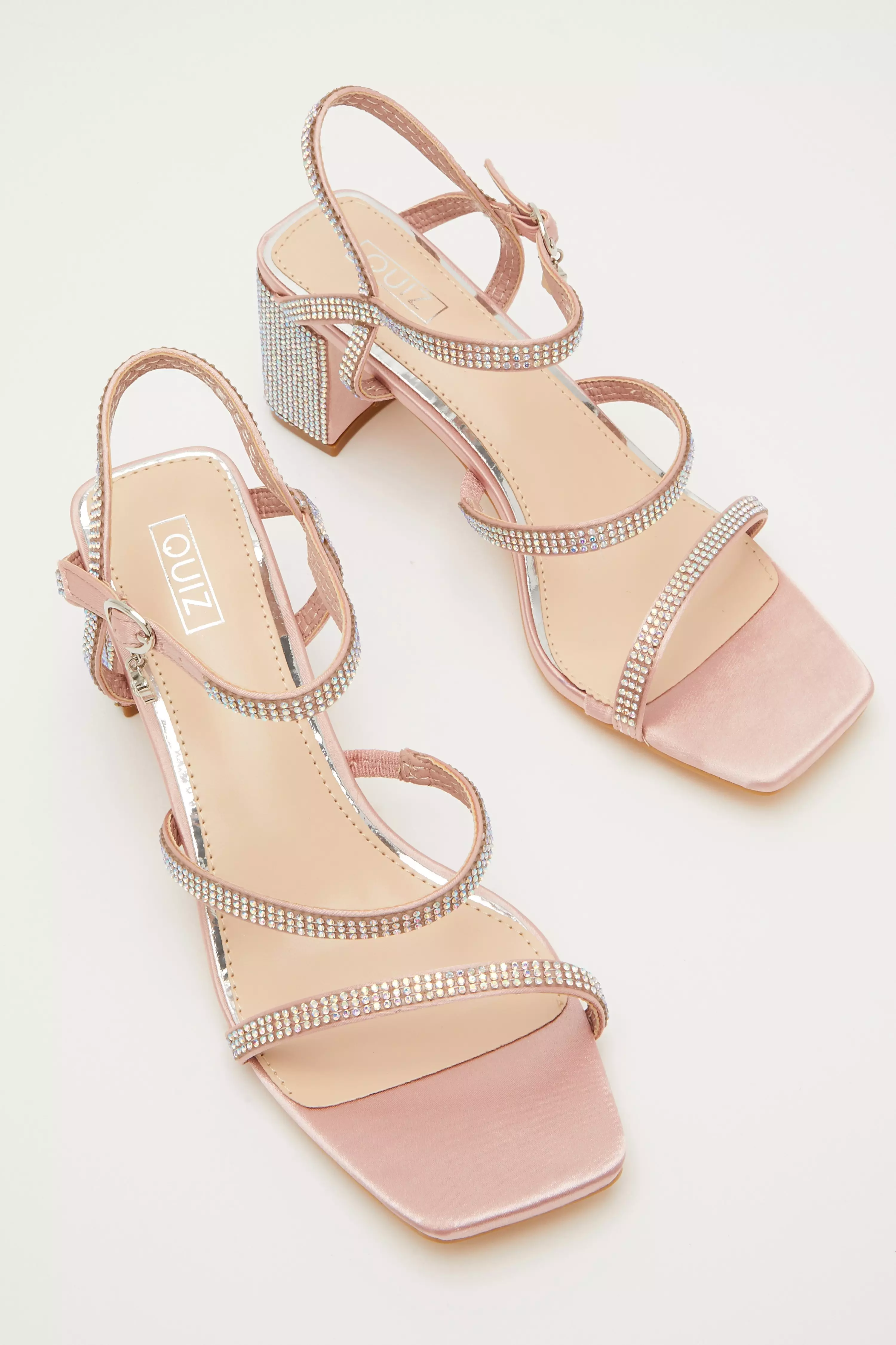 Pink Diamante Block Heeled Sandals - QUIZ Clothing