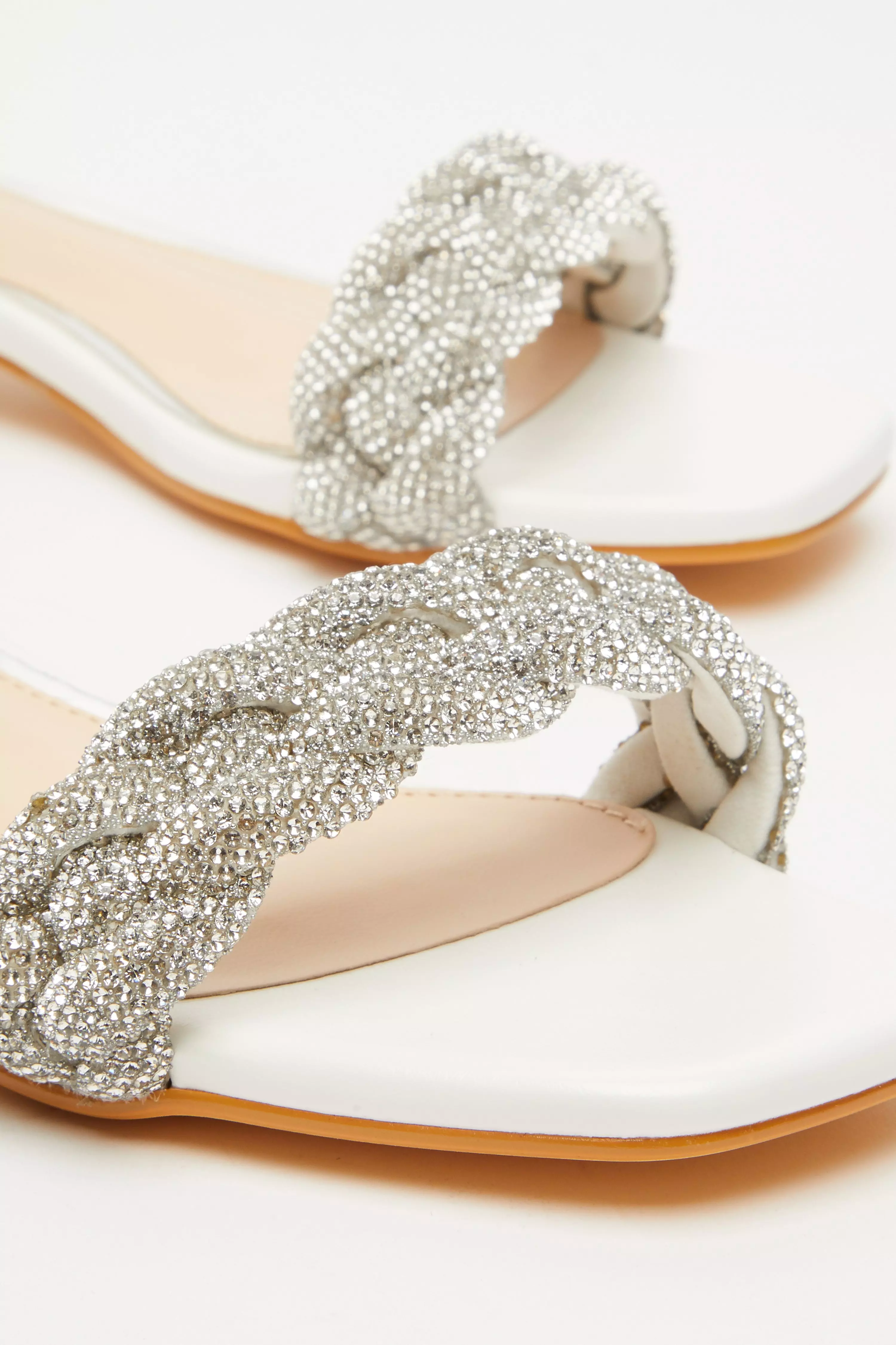 Bridal White Pleated Flat Sandals - QUIZ Clothing