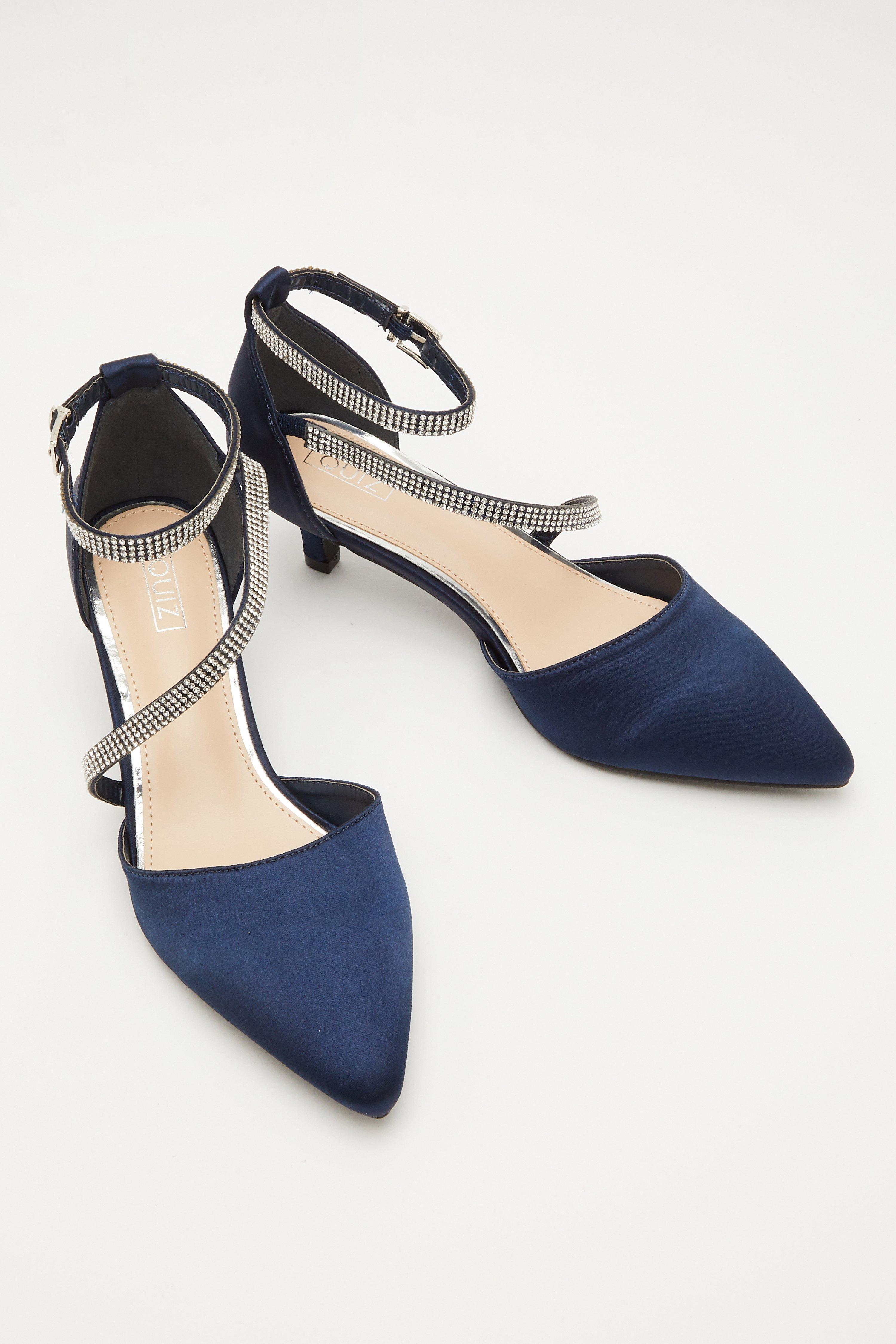 Navy Satin Asymmetric Strap Court Heels QUIZ