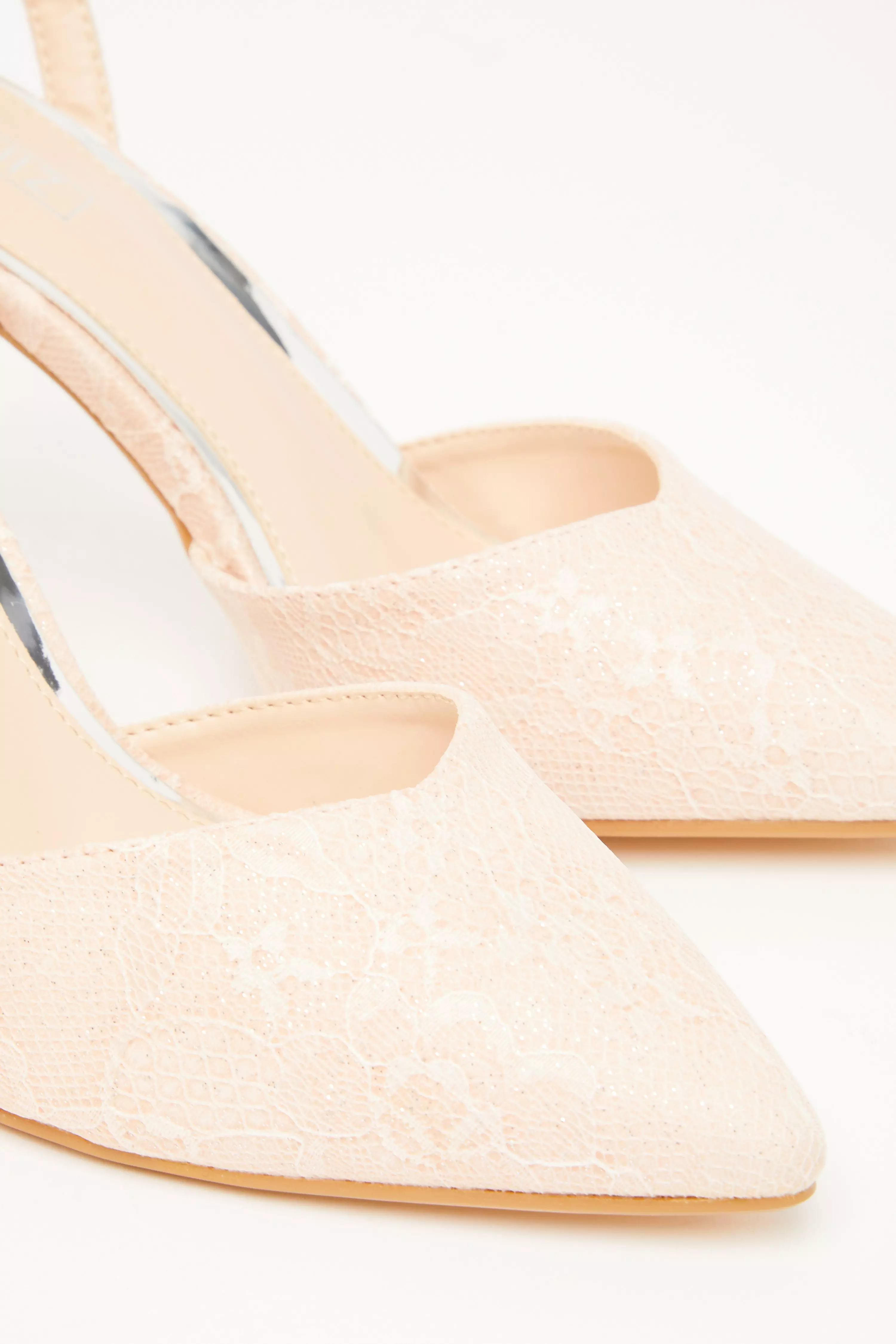 Pink Glitter Lace Court Heels - QUIZ Clothing