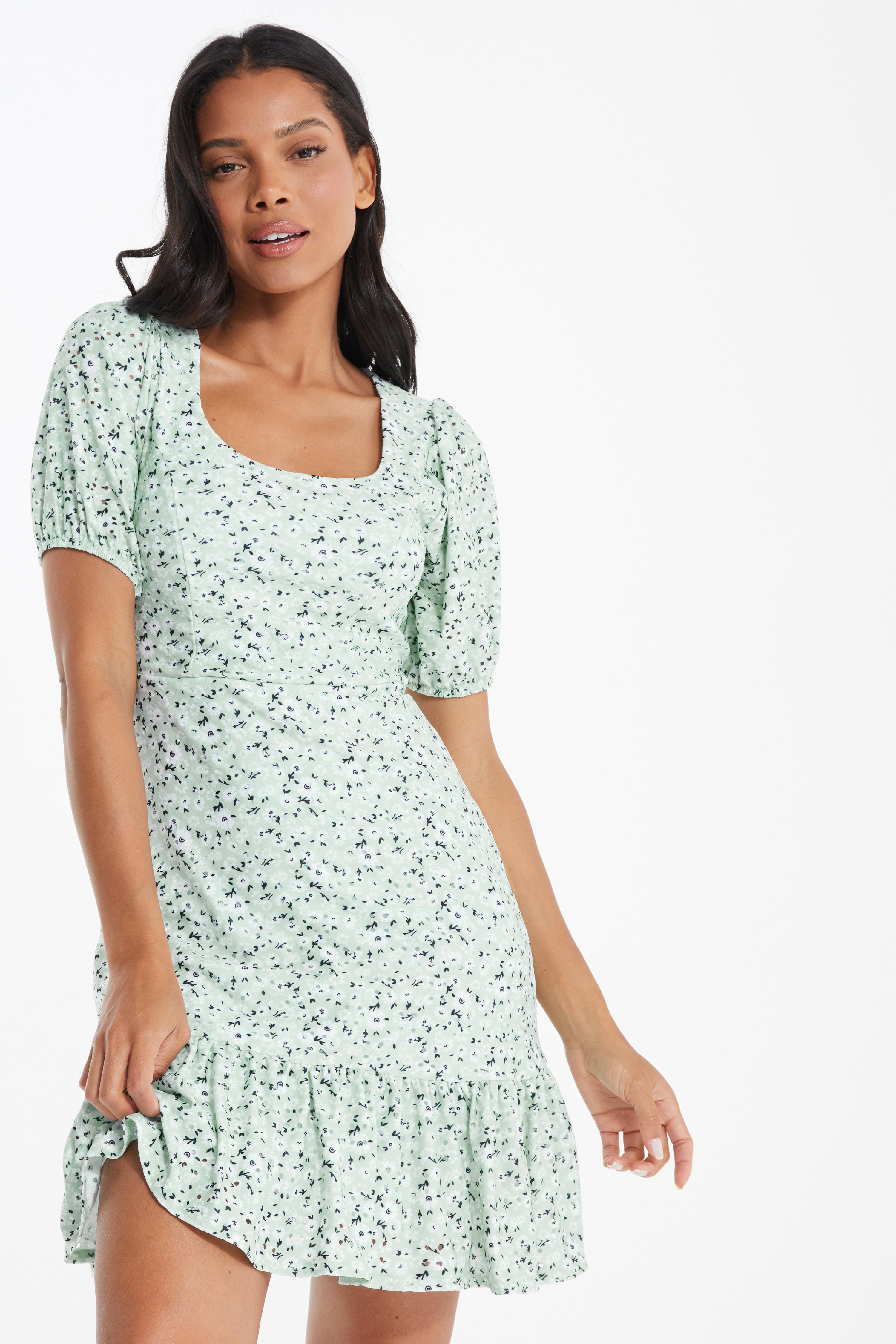 Sage Ditsy Floral Mini Dress