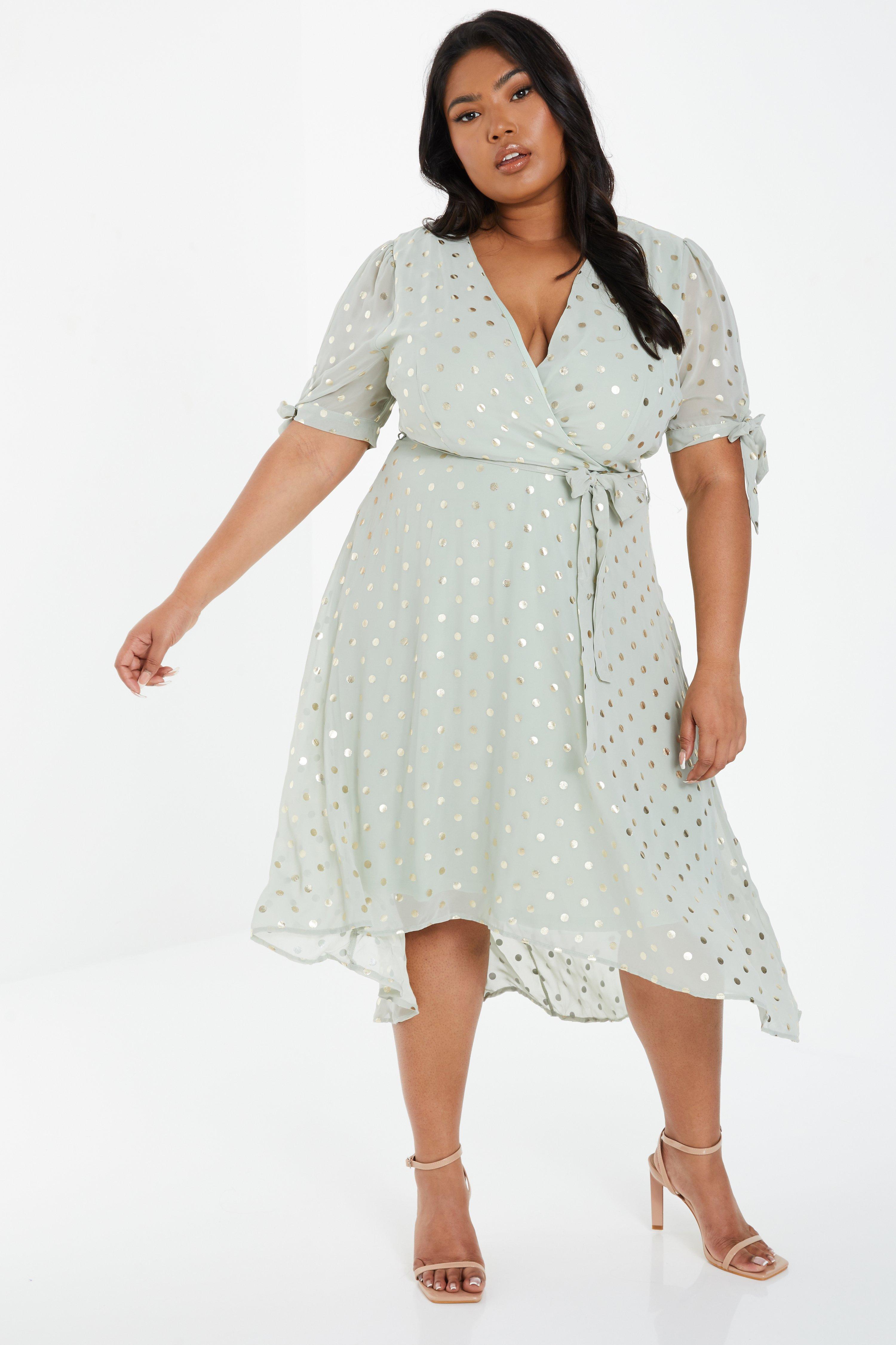 Curve Sage Polka Dot Midi Dress