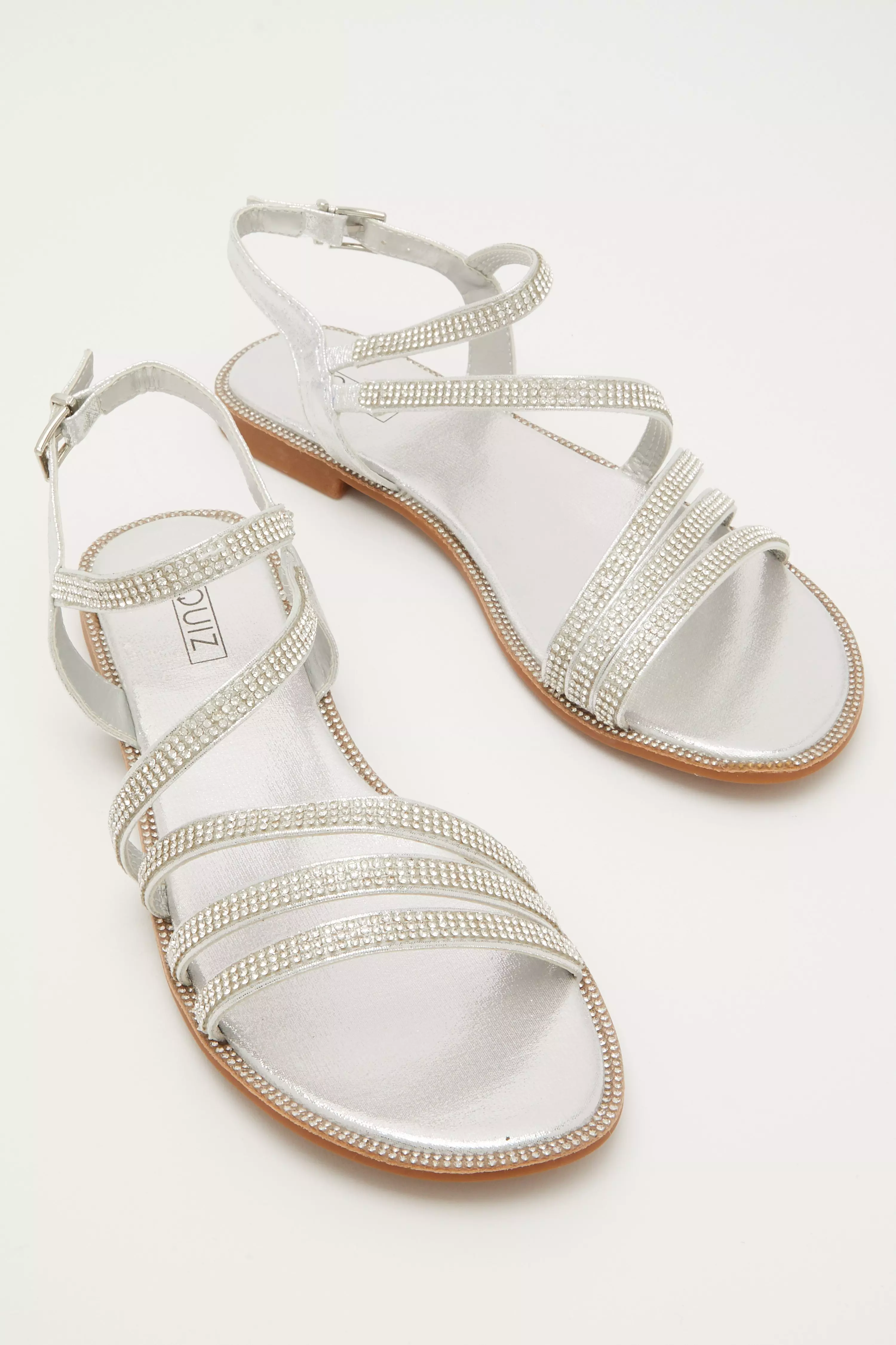 Silver Asymmetric Flat Sandals - QUIZ Clothing