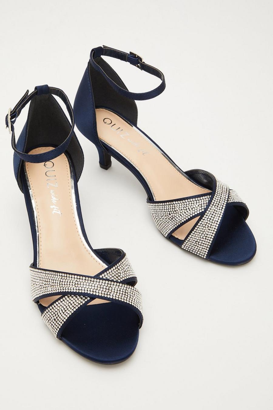 Wide Fit Navy Satin Heeled Sandals Quiz Clothing