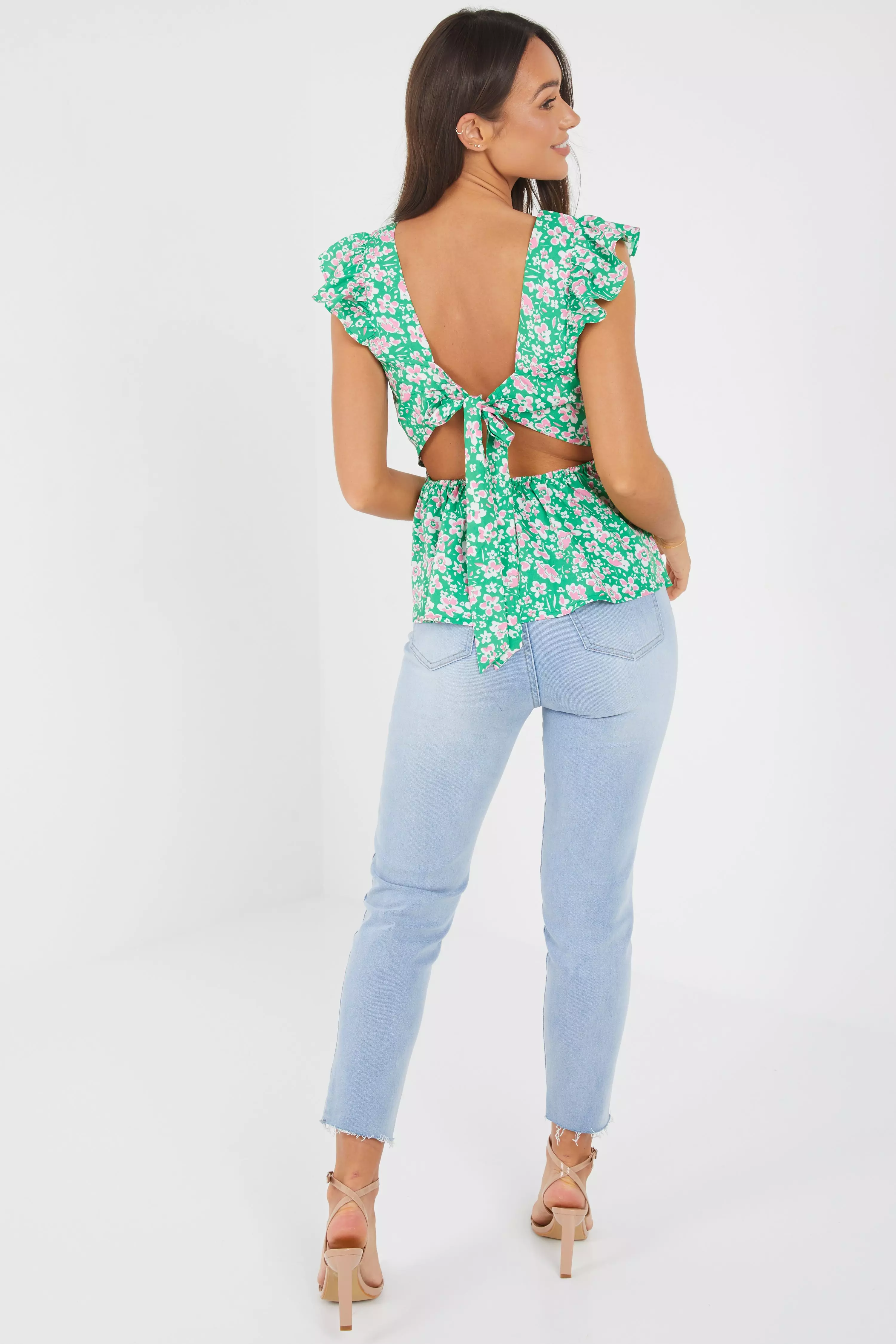 Green Floral Peplum Top QUIZ Clothing