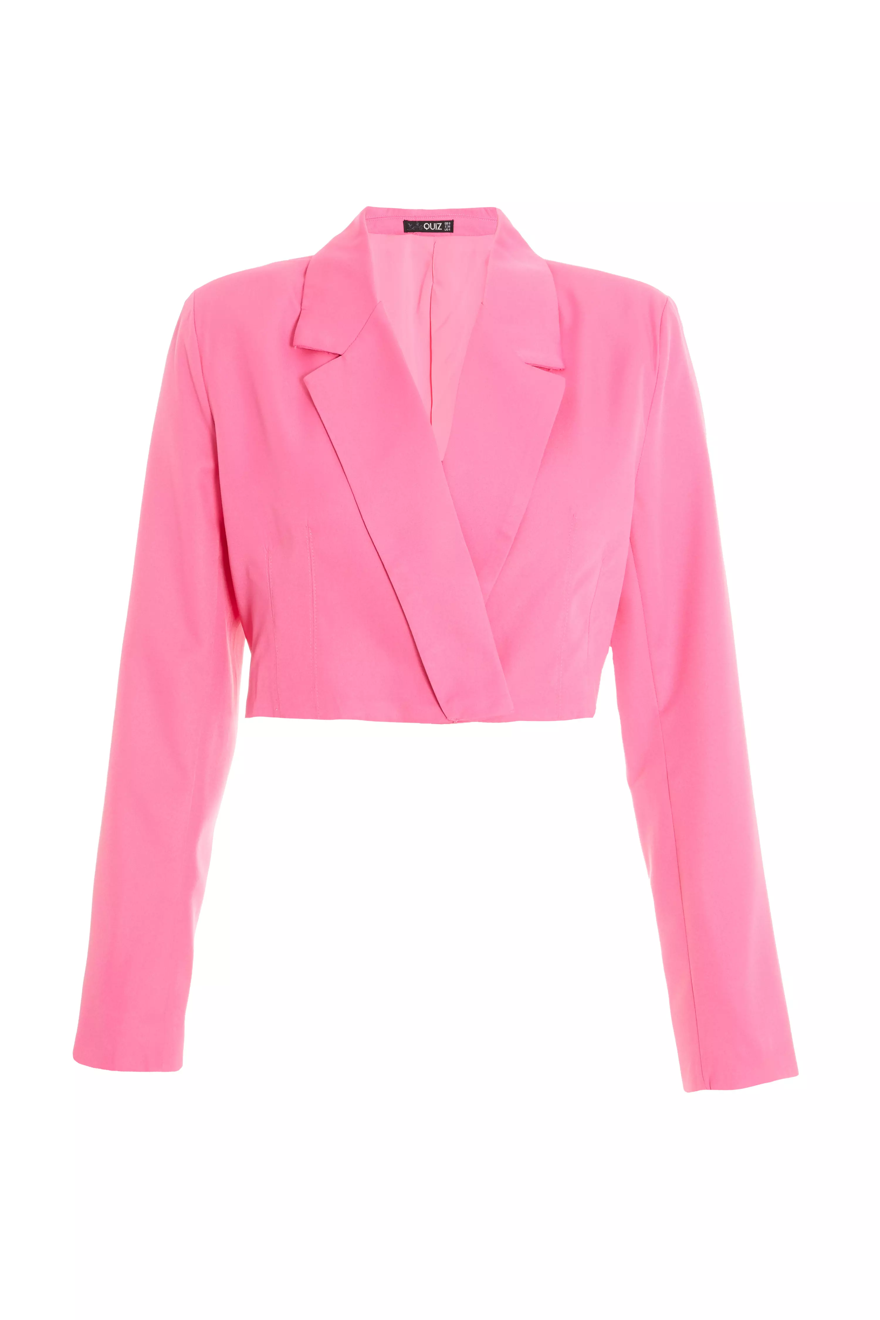 Pink Cropped Tailored Blazer - QUIZ Clothing