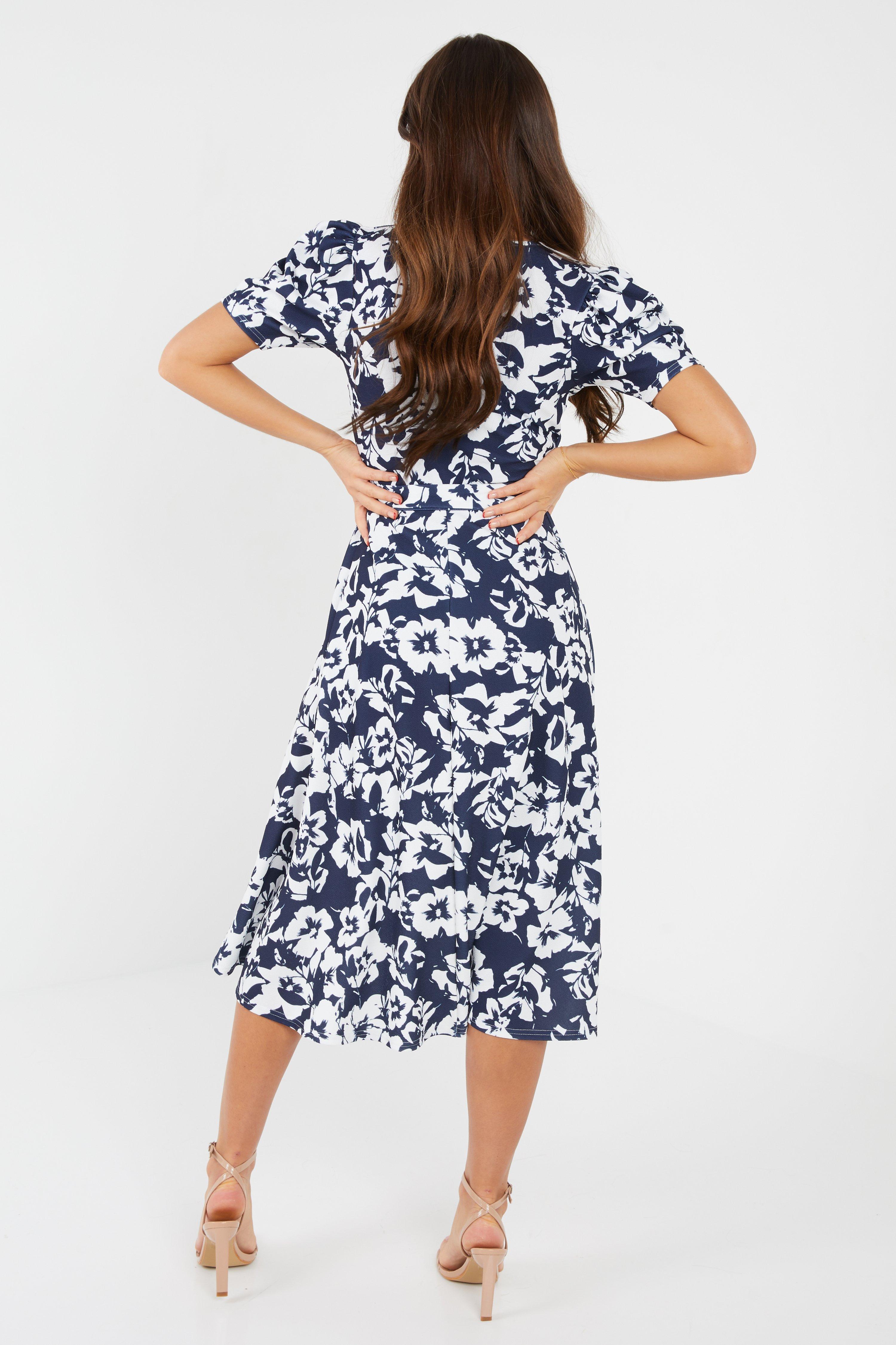 Navy floral clearance dip hem dress