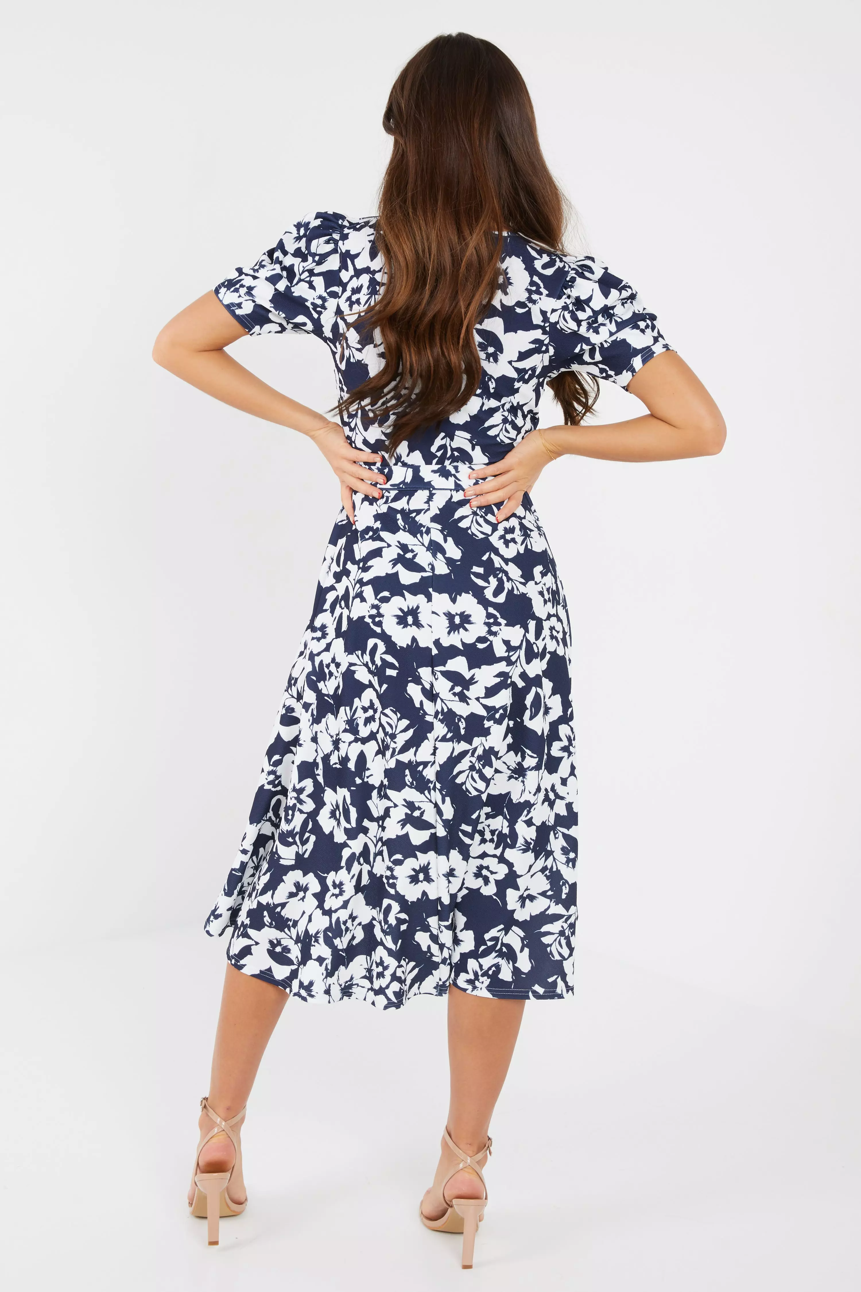 Navy Floral Dip Hem Midi Dress QUIZ Clothing