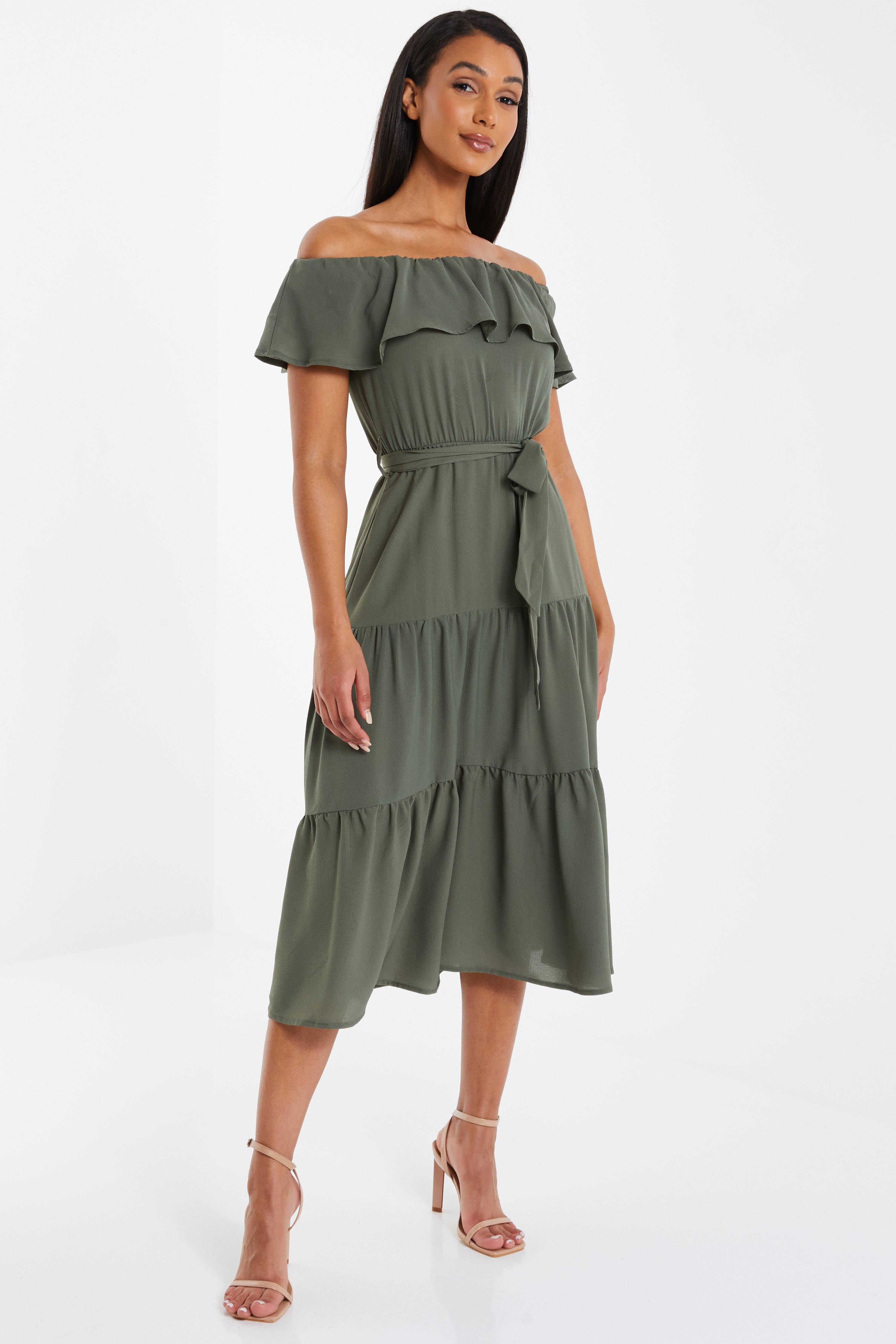 Khaki bardot dress sales
