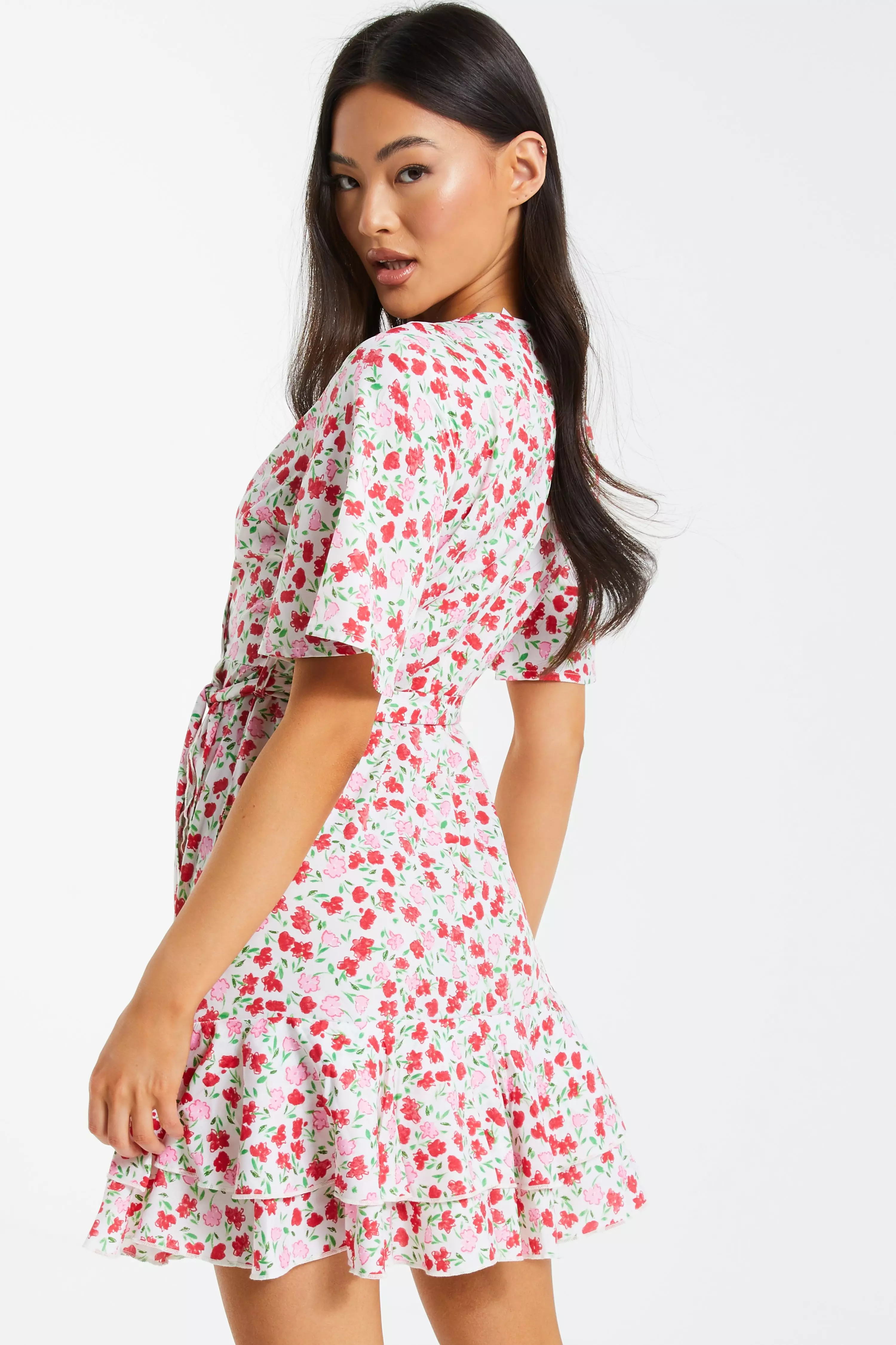 Pink Ditsy Floral Print Skater Dress QUIZ Clothing