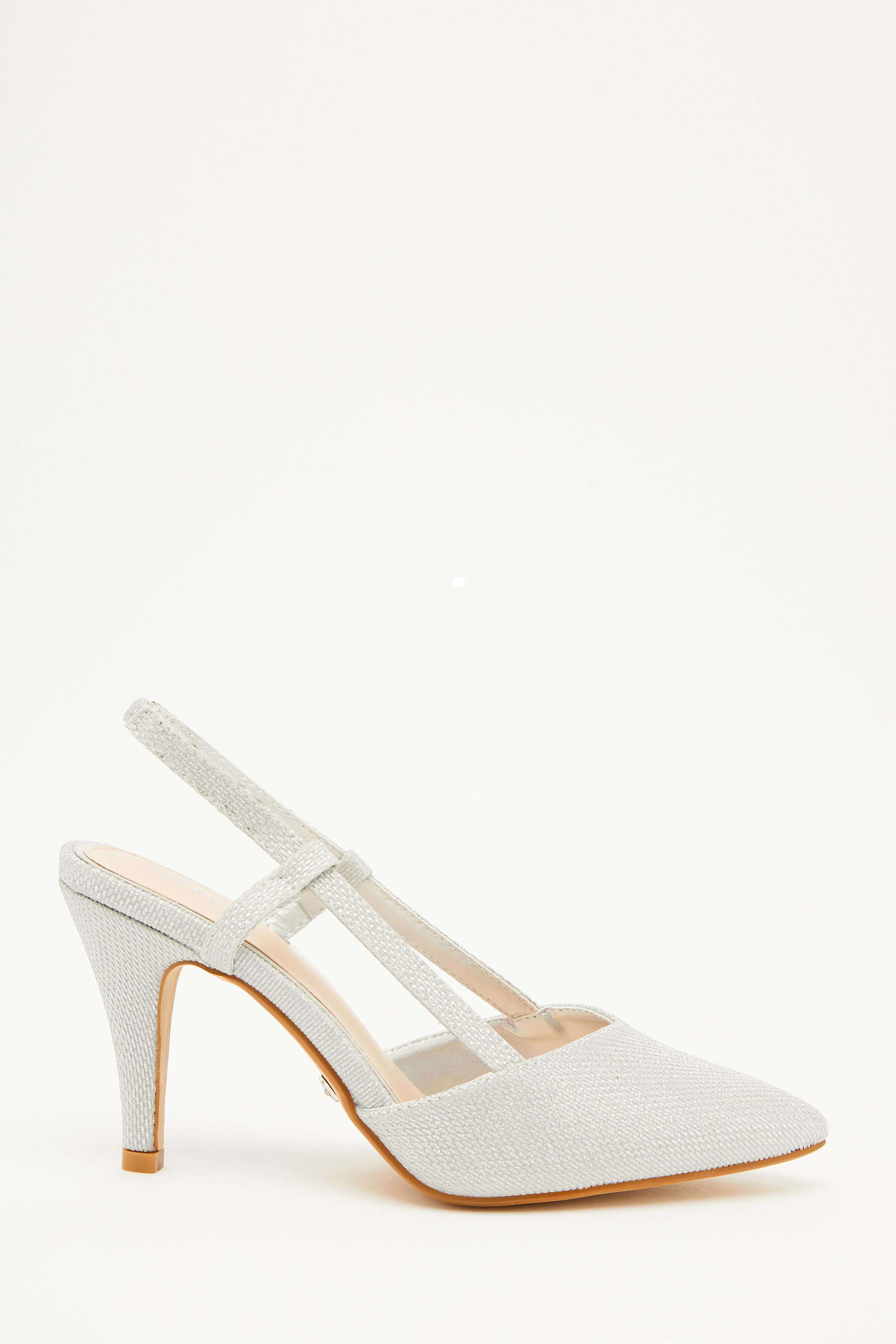 Silver Shimmer Slingback Court Heels