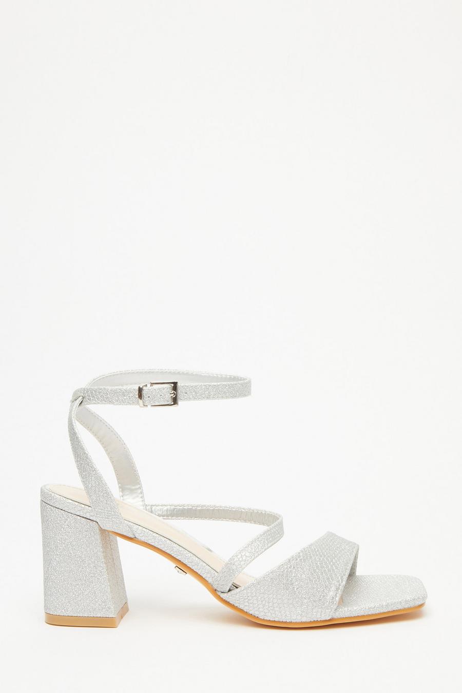 Silver Glitter Block Heeled Sandals Quiz Clothing