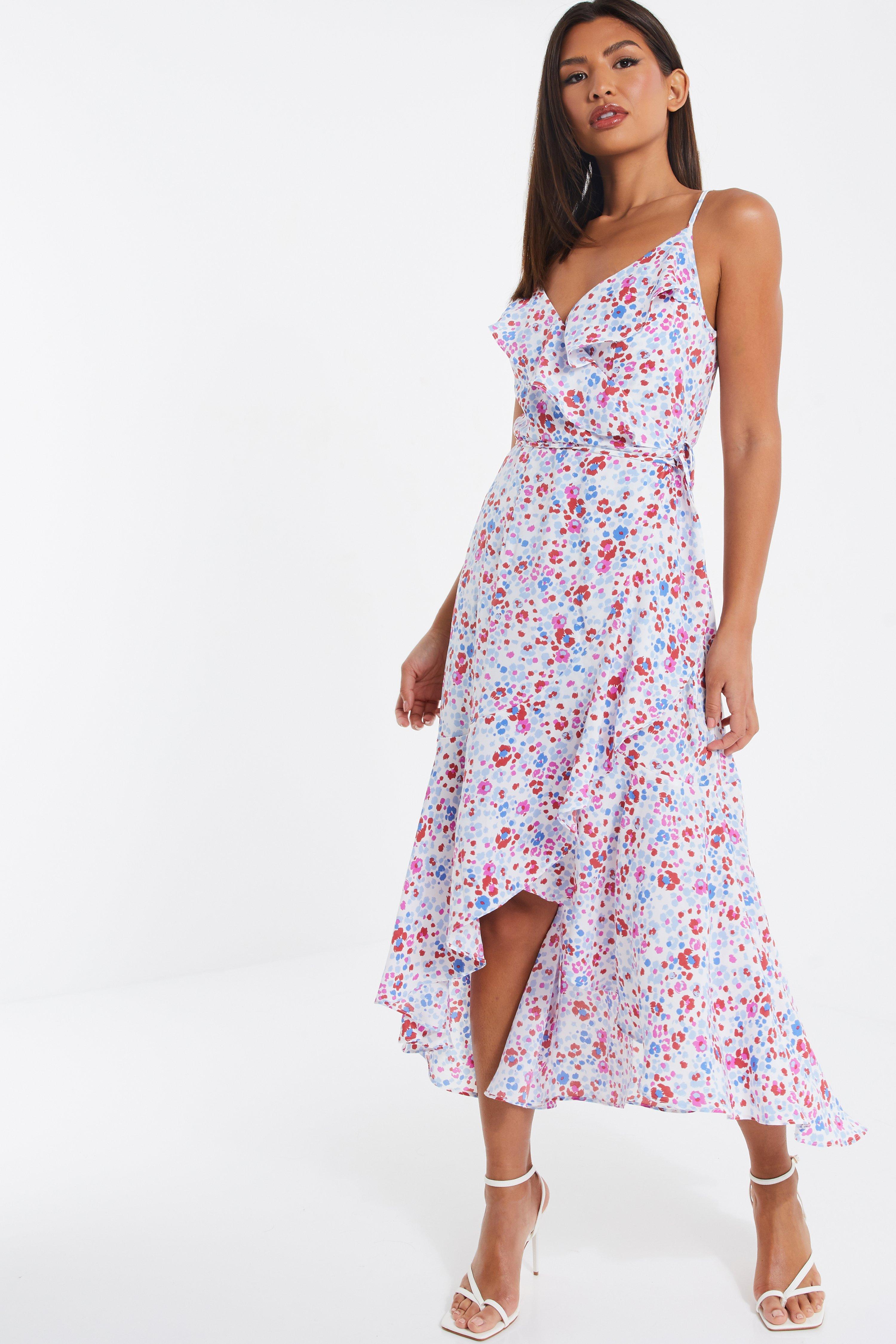 Blue Floral Dip Hem Dress