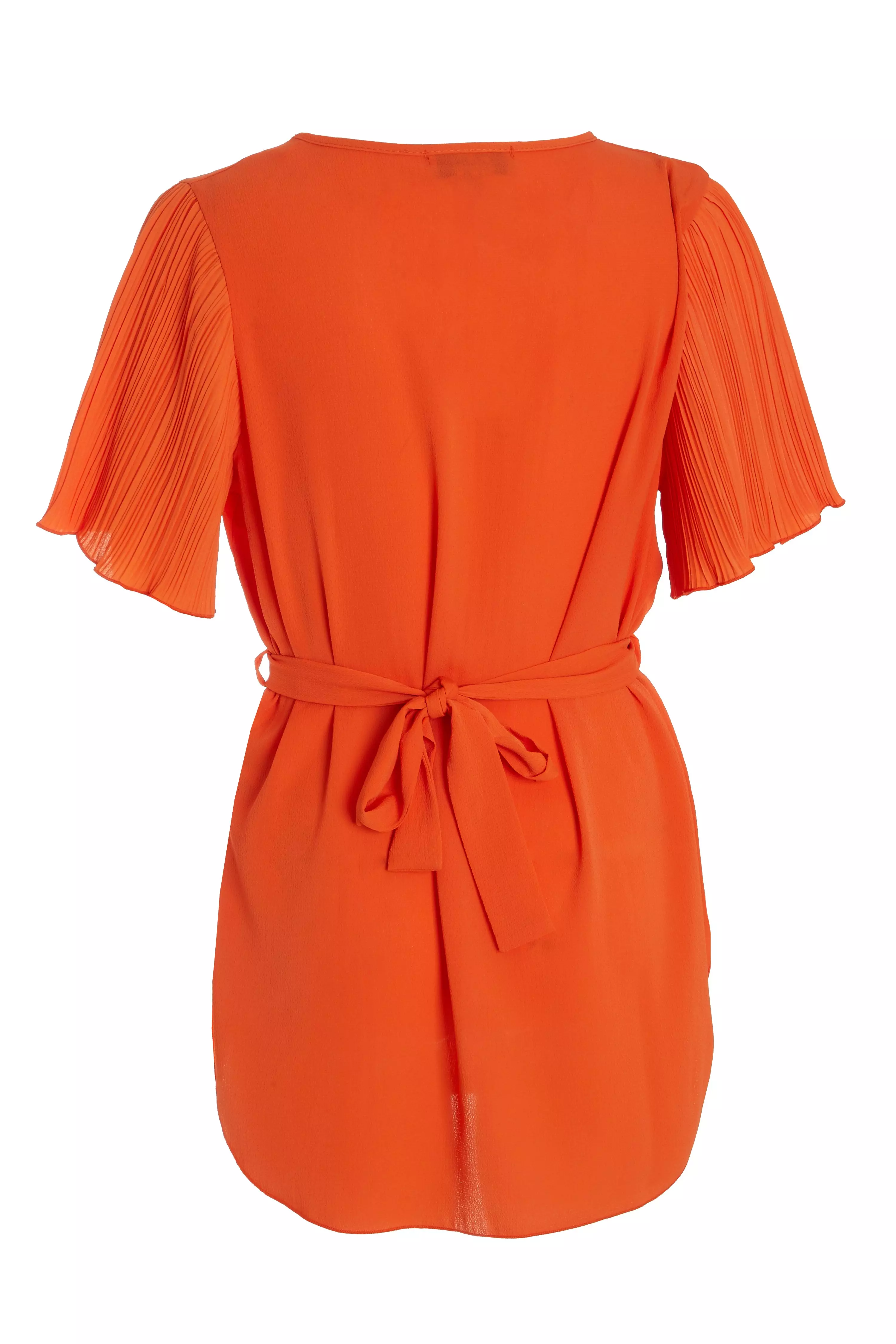 Orange Pleat Sleeve Top - QUIZ Clothing