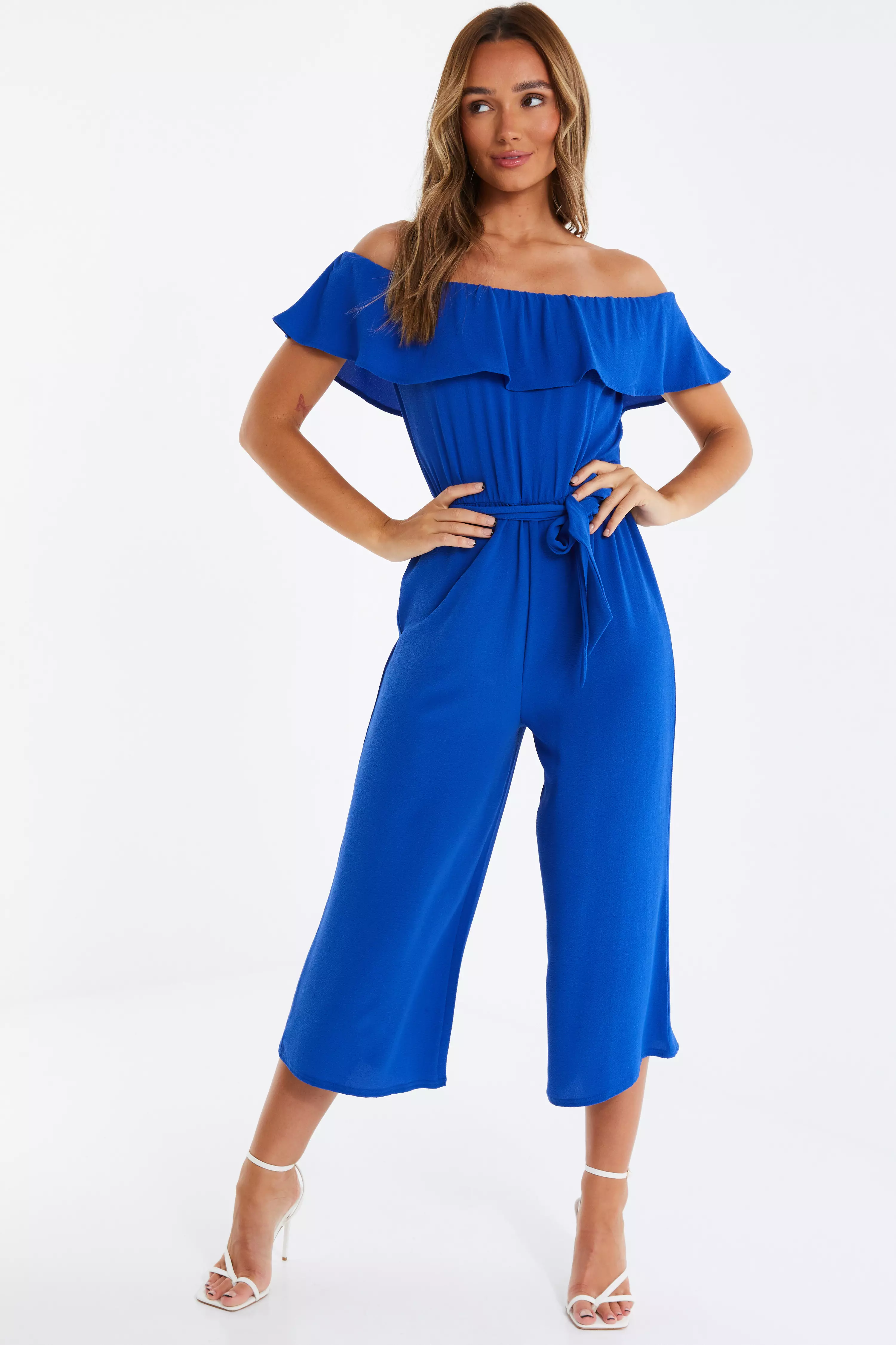 Royal Blue Bardot Culotte Jumpsuit - QUIZ Clothing