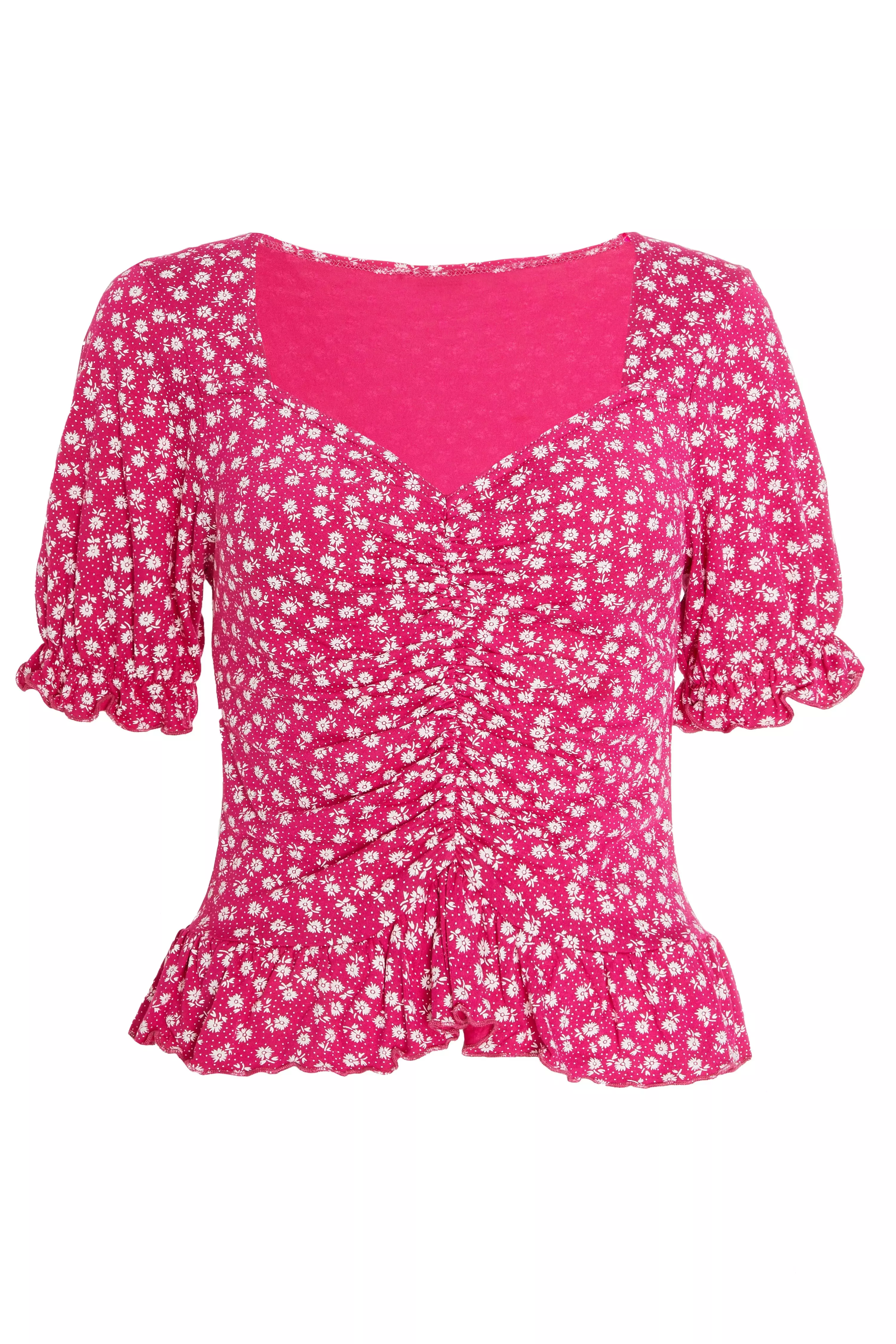 Pink Ditsy Floral Peplum Top QUIZ Clothing