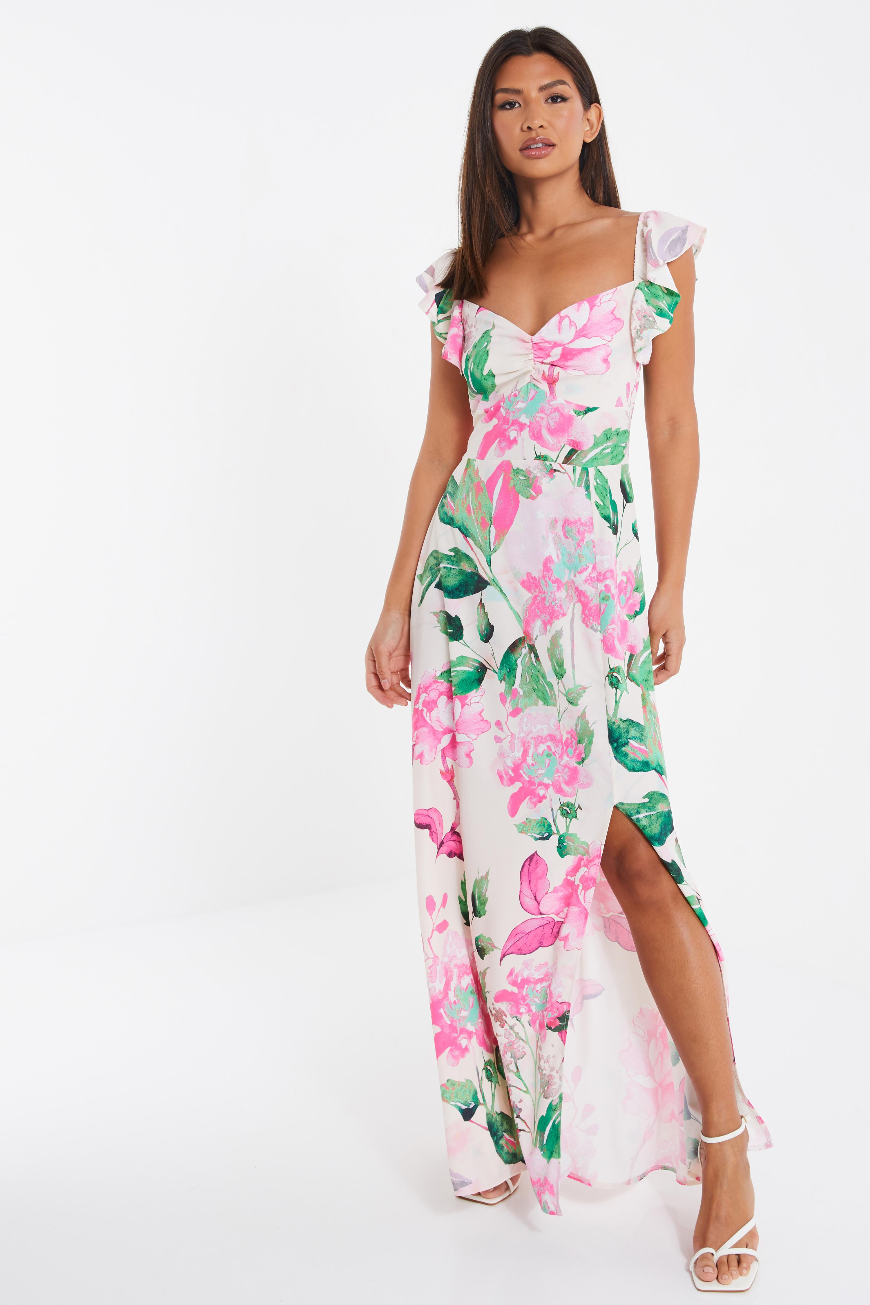 Pink Floral Print Maxi Dress