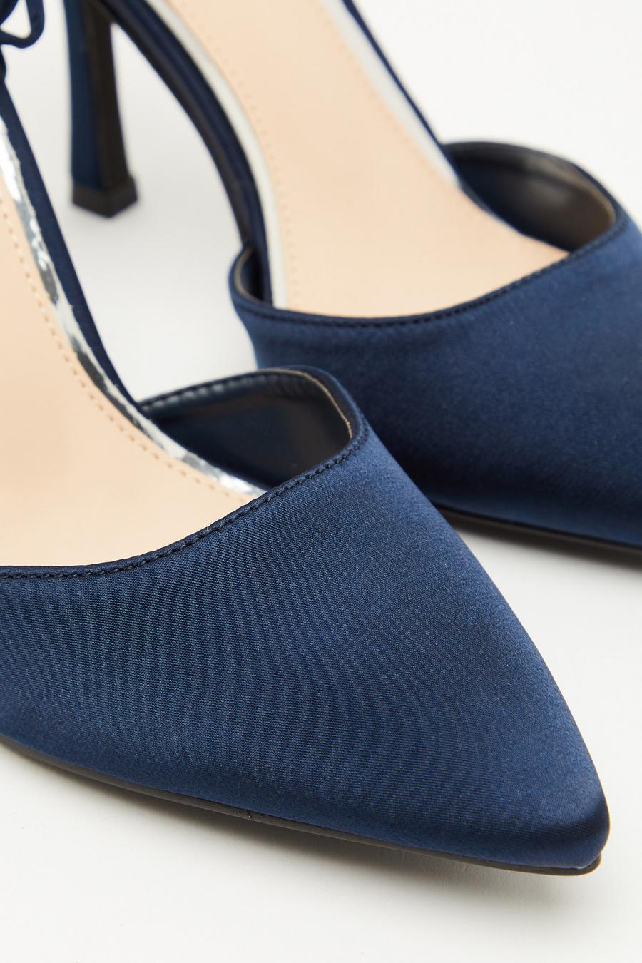 Navy Satin Ankle Tie Court Heels Quiz Clothing