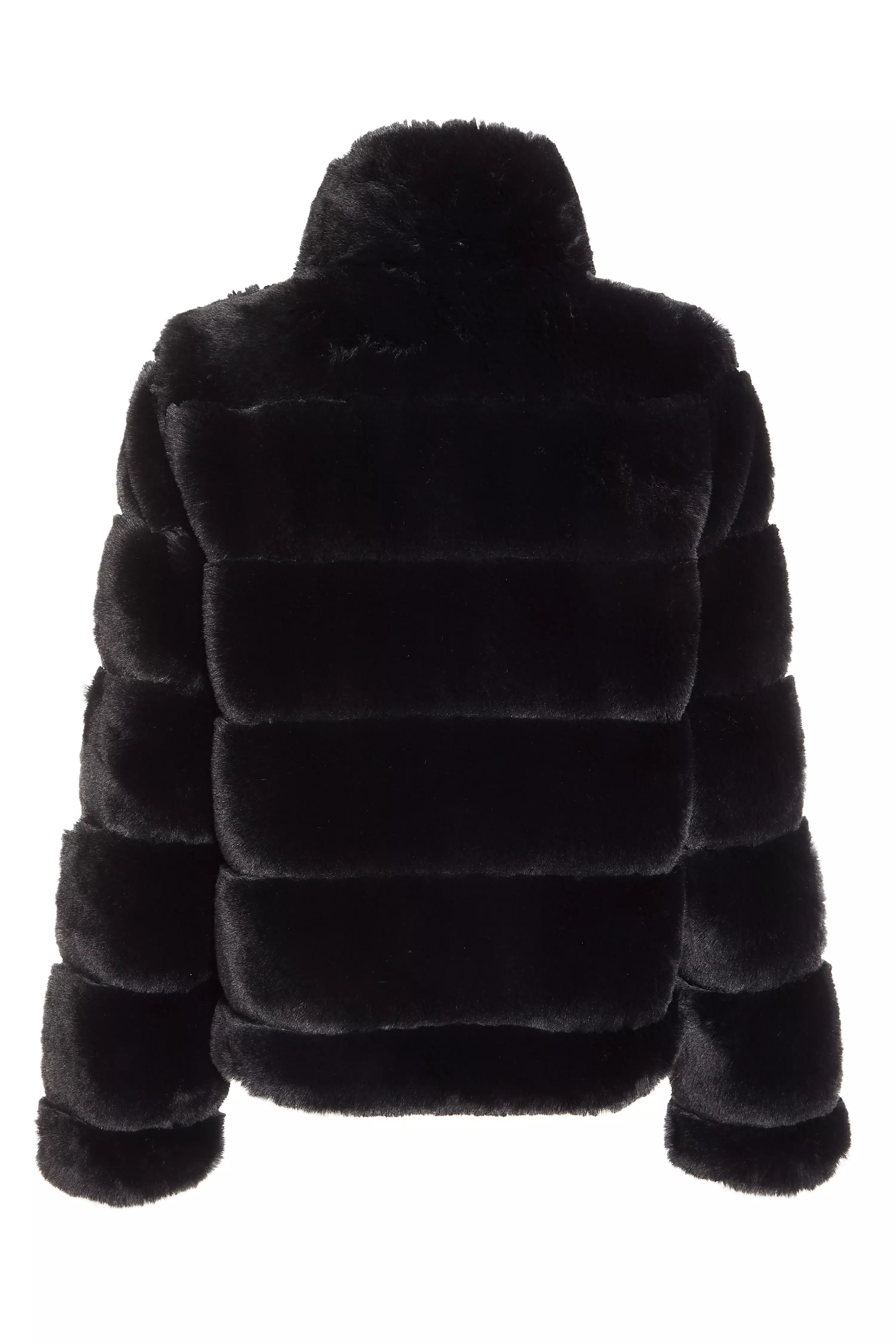 Black Faux Fur Short Puffer Jacket - QUIZ Clothing
