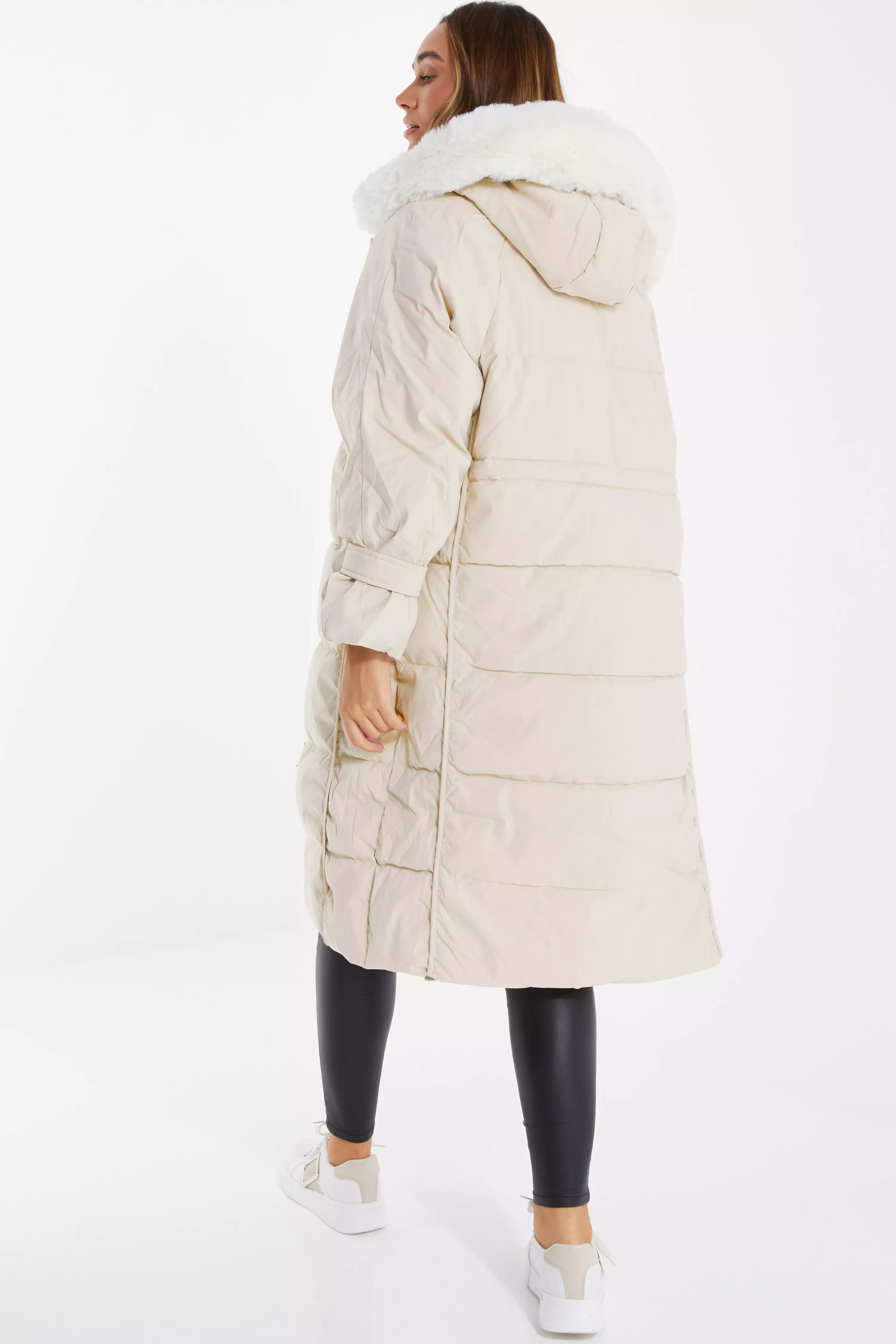Cream Longline Padded Coat QUIZ Clothing